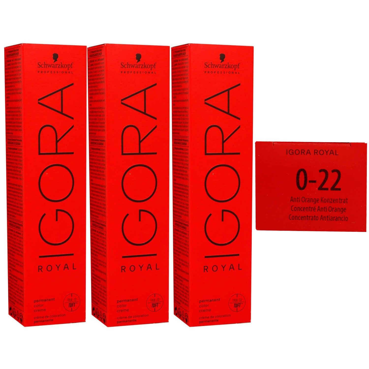 Schwarzkopf Igora Royal 3 x 60 ml 0-22 anti orange konzentrat Haarfarbe Cremefarbe Set