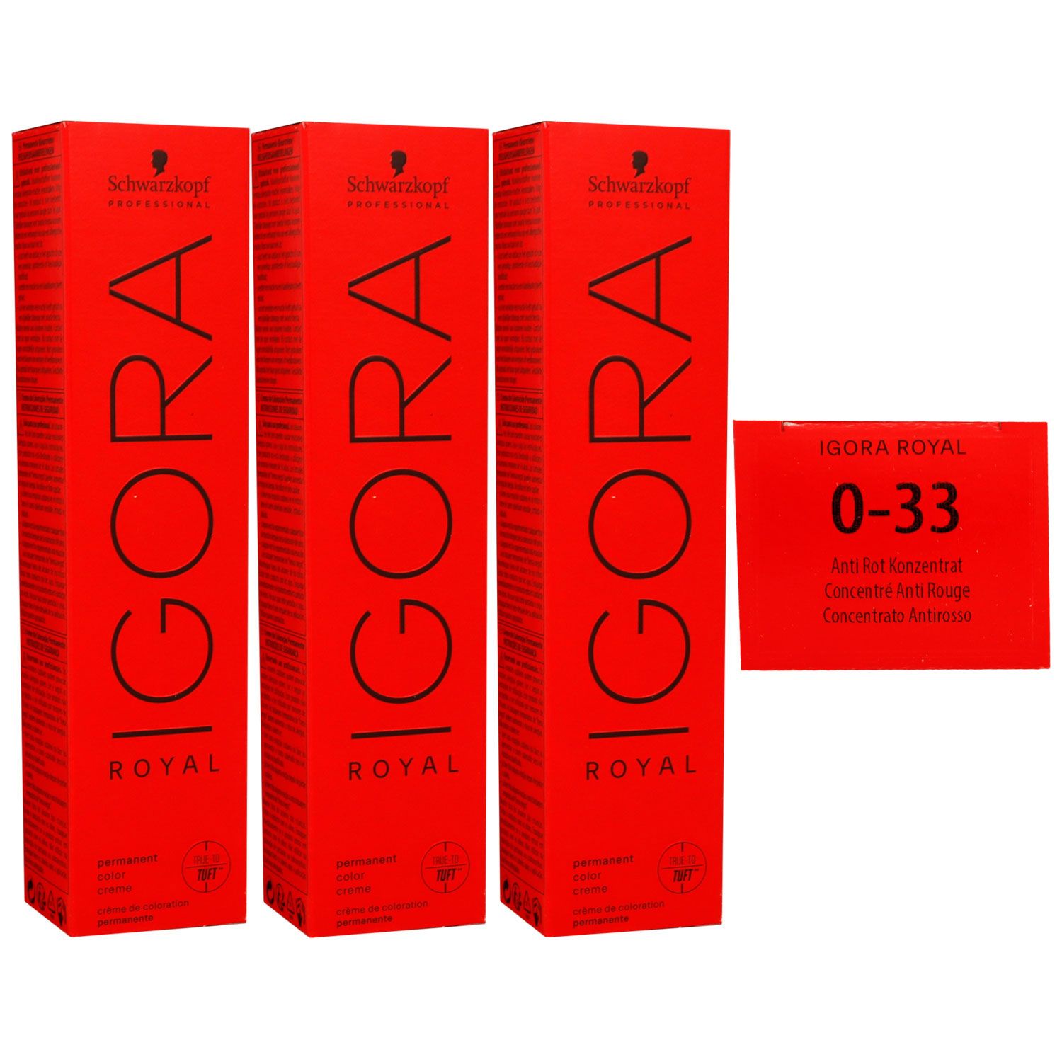 Schwarzkopf Igora Royal 3 x 60 ml 0-33 anti rot konzentrat Haarfarbe Cremefarbe Set