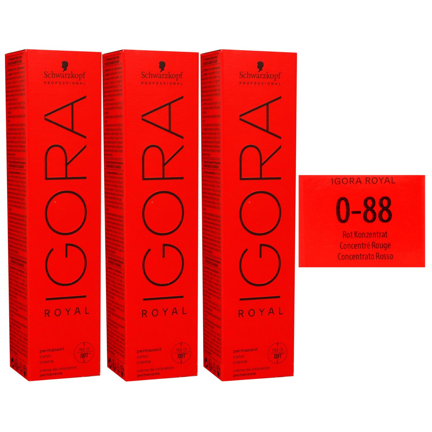 Schwarzkopf Igora Royal 3 x 60 ml 0-88 rot konzentrat Haarfarbe Cremefarbe Set