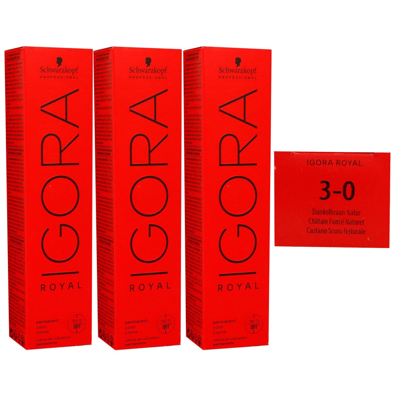 Schwarzkopf Igora Royal 3 x 60 ml 3-0 dunkelbraun Haarfarbe Cremefarbe Set