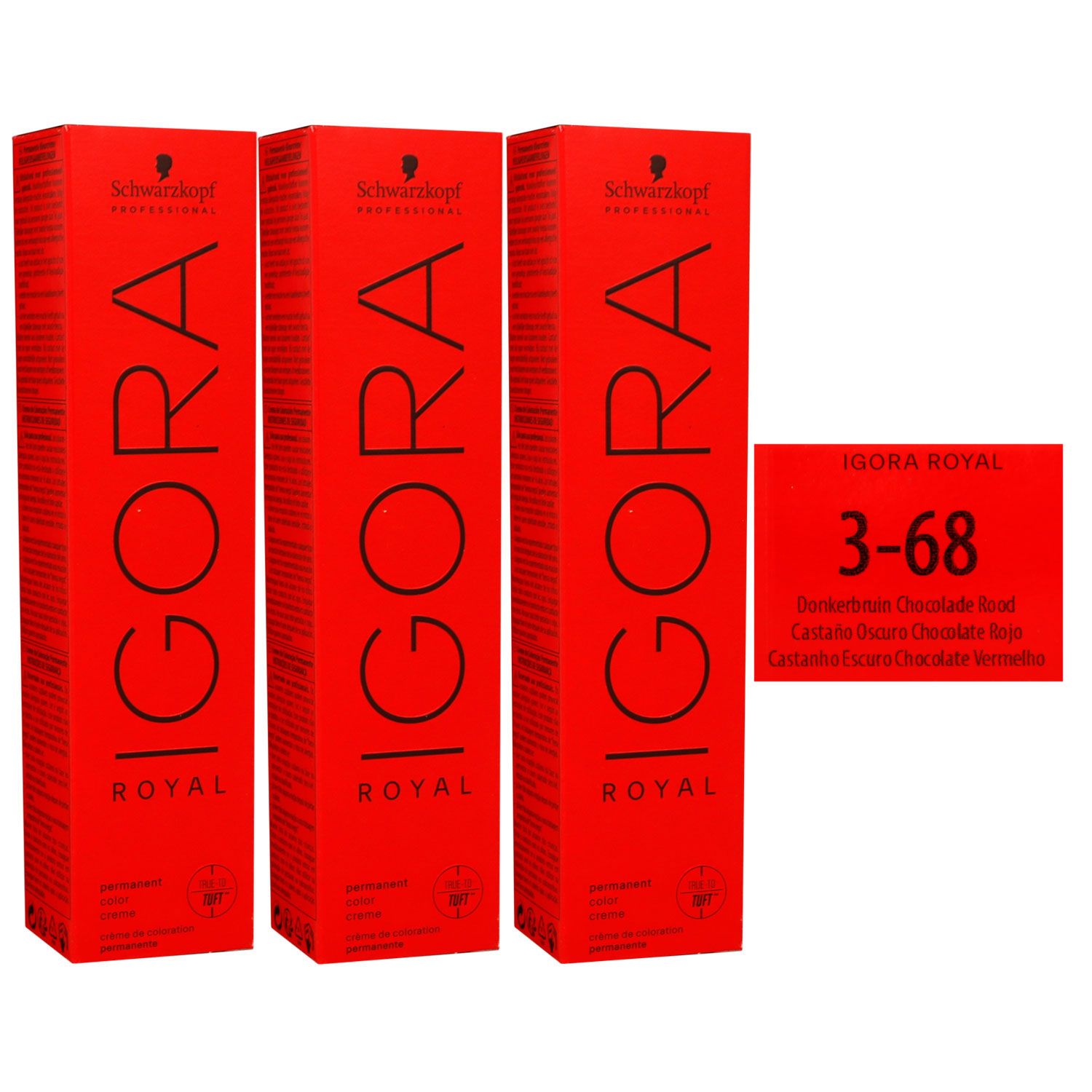 Schwarzkopf Igora Royal 3 x 60 ml 3-68 dunkelbraun schoko rot Haarfarbe Cremefarbe Set