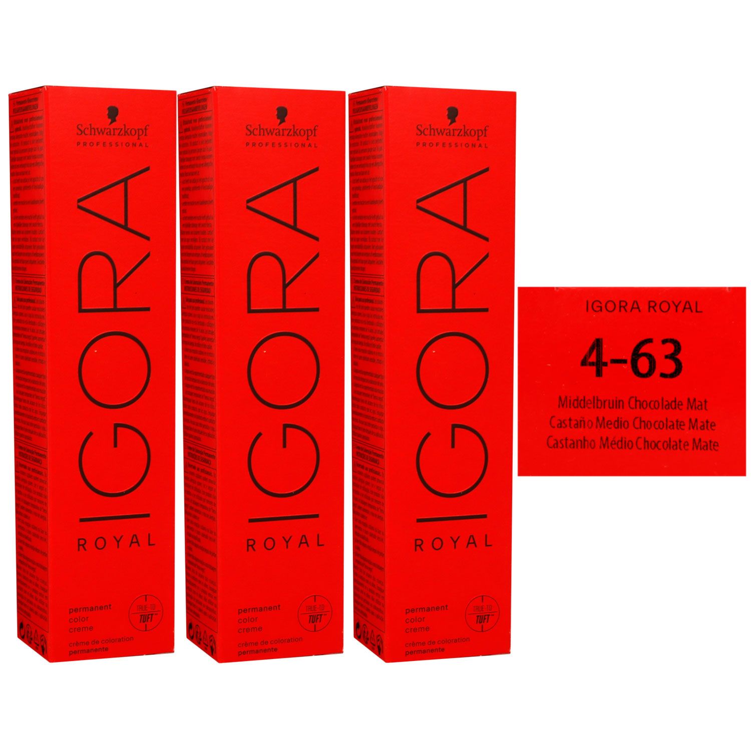 Schwarzkopf Igora Royal 3 x 60 ml 4-63 mittelbraun schoko matt Haarfarbe Cremefarbe Set