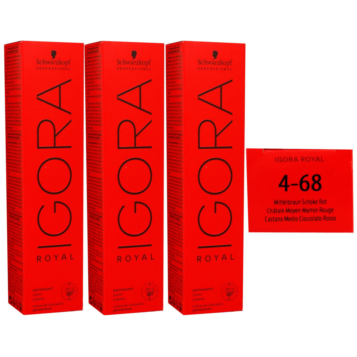 Schwarzkopf Igora Royal 3 x 60 ml 4-68 mittelbraun schoko Rot Haarfarbe Cremefarbe Set