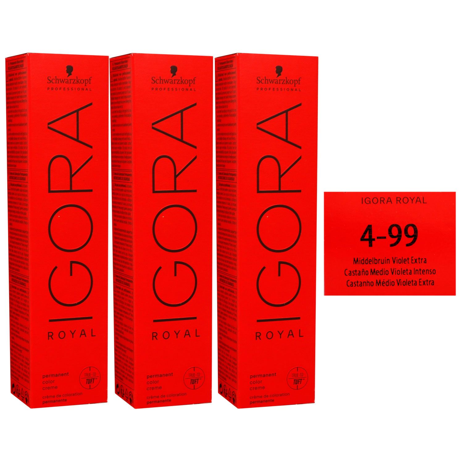Schwarzkopf Igora Royal 3 x 60 ml 4-99 mittelbraun violett extra Haarfarbe Cremefarbe Set
