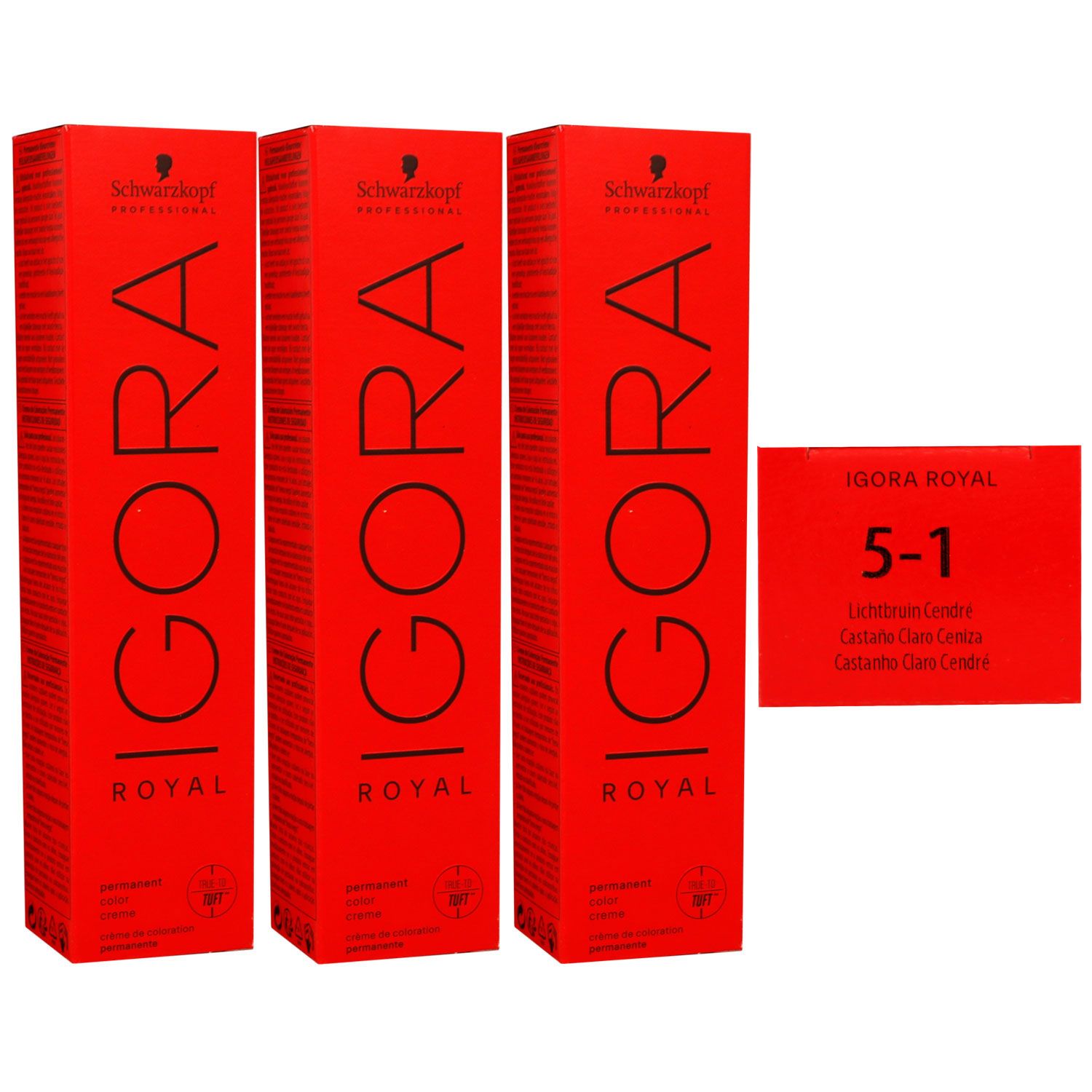 Schwarzkopf Igora Royal 3 x 60 ml 5-1 hellbraun asch Haarfarbe Cremefarbe Set