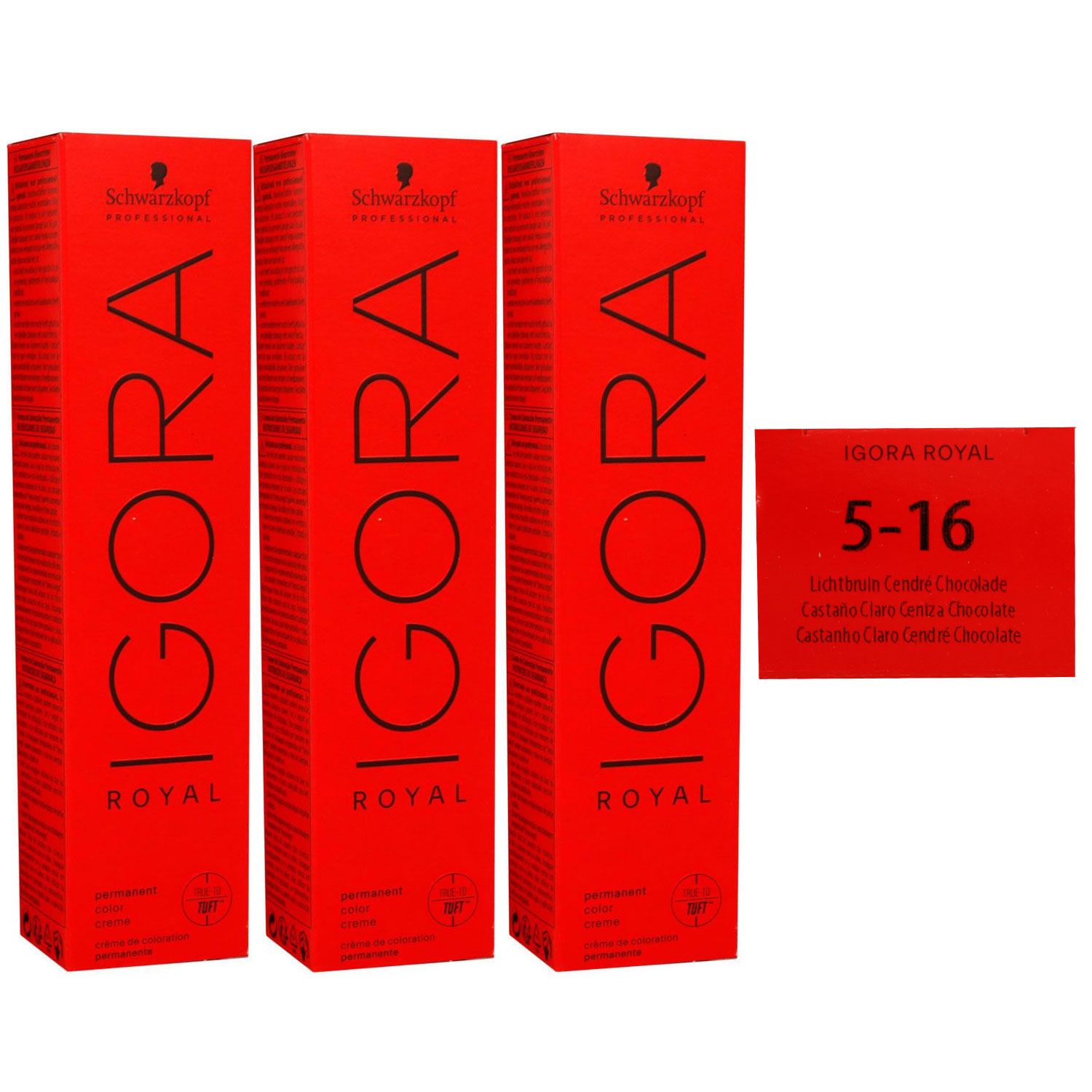 Schwarzkopf Igora Royal 3 x 60 ml 5-16 hellbraun cendre schoko Haarfarbe Cremefarbe Set