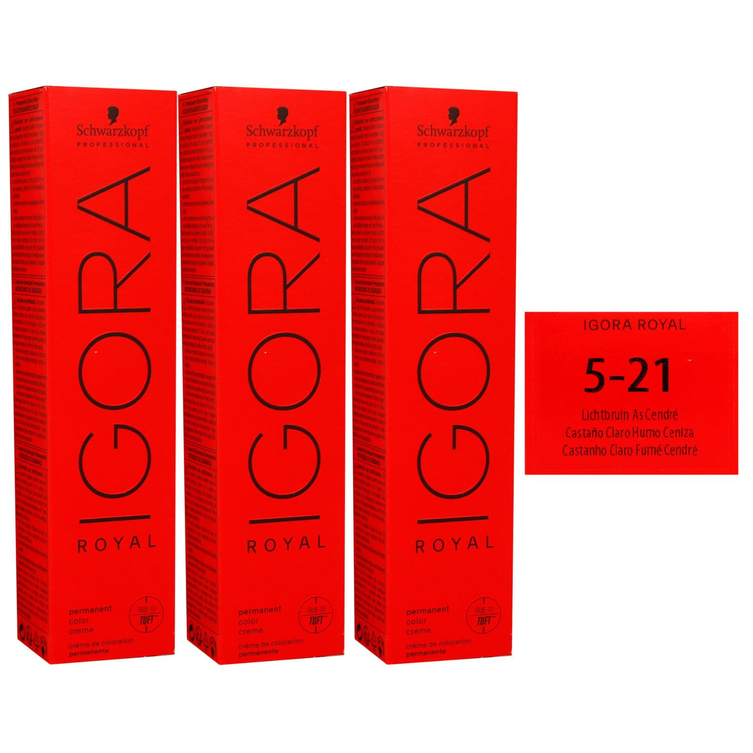Schwarzkopf Igora Royal 3 x 60 ml 5-21 hellbraun asch cendre Haarfarbe Cremefarbe Set