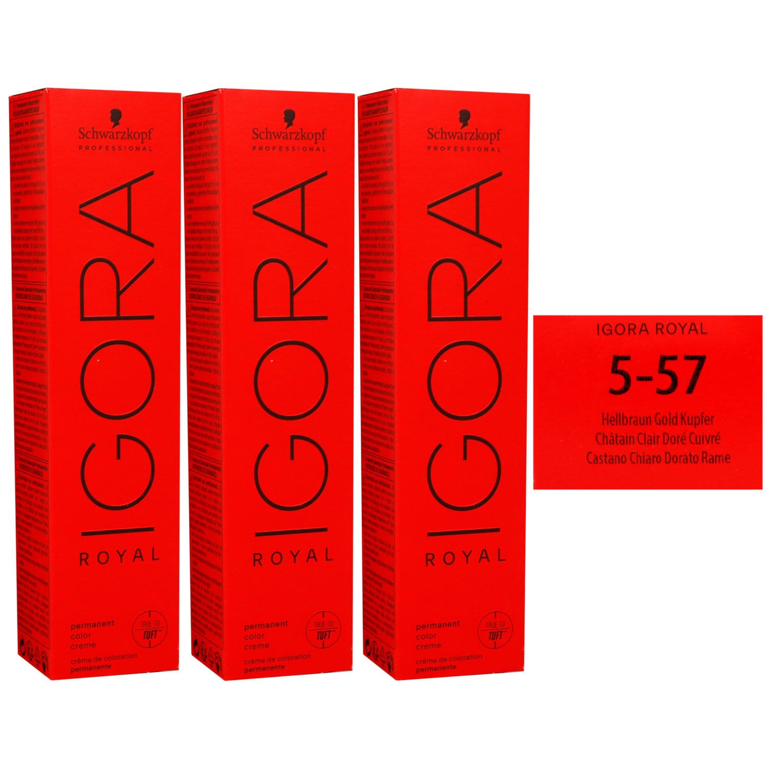 Schwarzkopf Igora Royal 3 x 60 ml 5-57 hellbraun gold kupfer Haarfarbe Cremefarbe Set