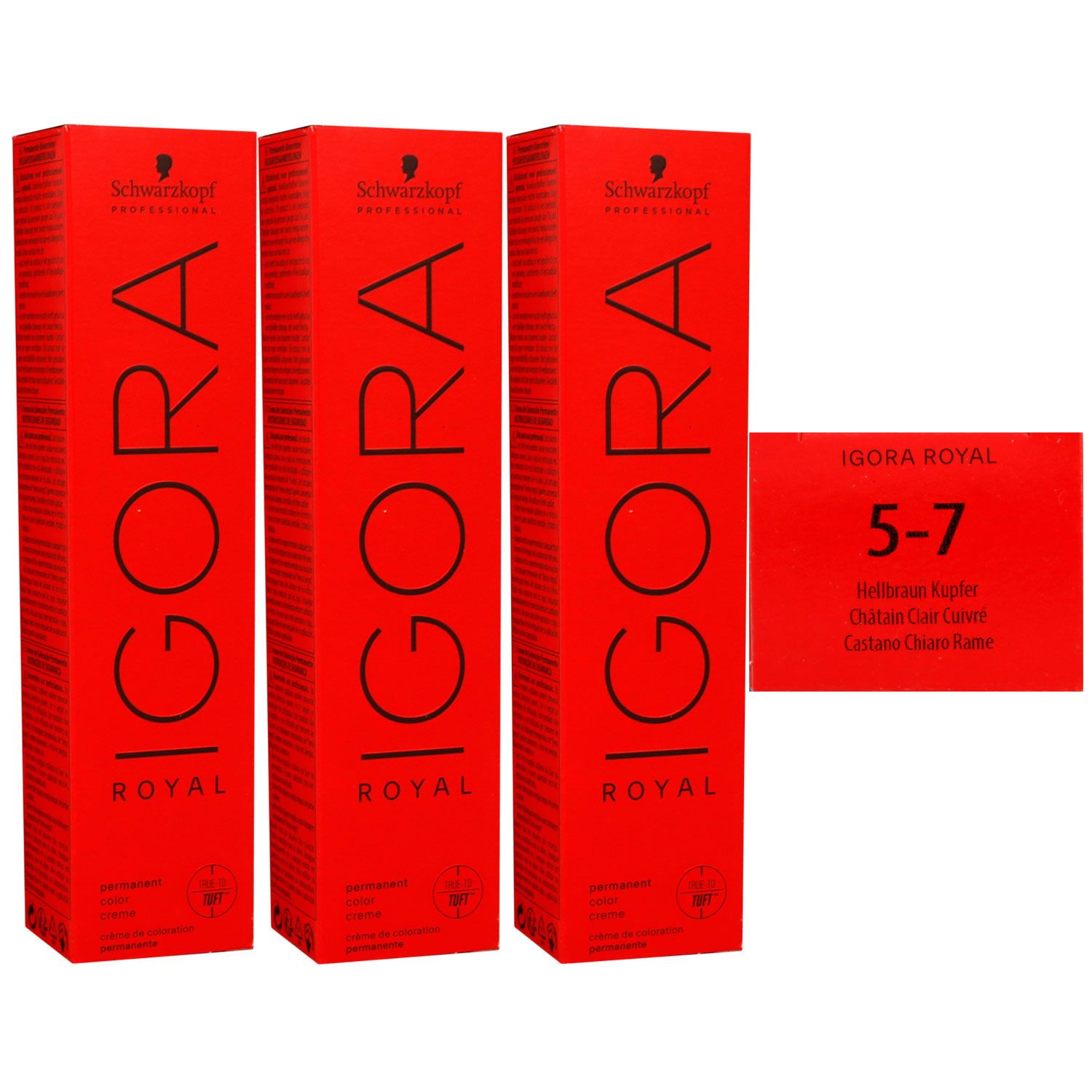Schwarzkopf Igora Royal 3 x 60 ml 5-7 hellbraun kupfer Haarfarbe Cremefarbe Set