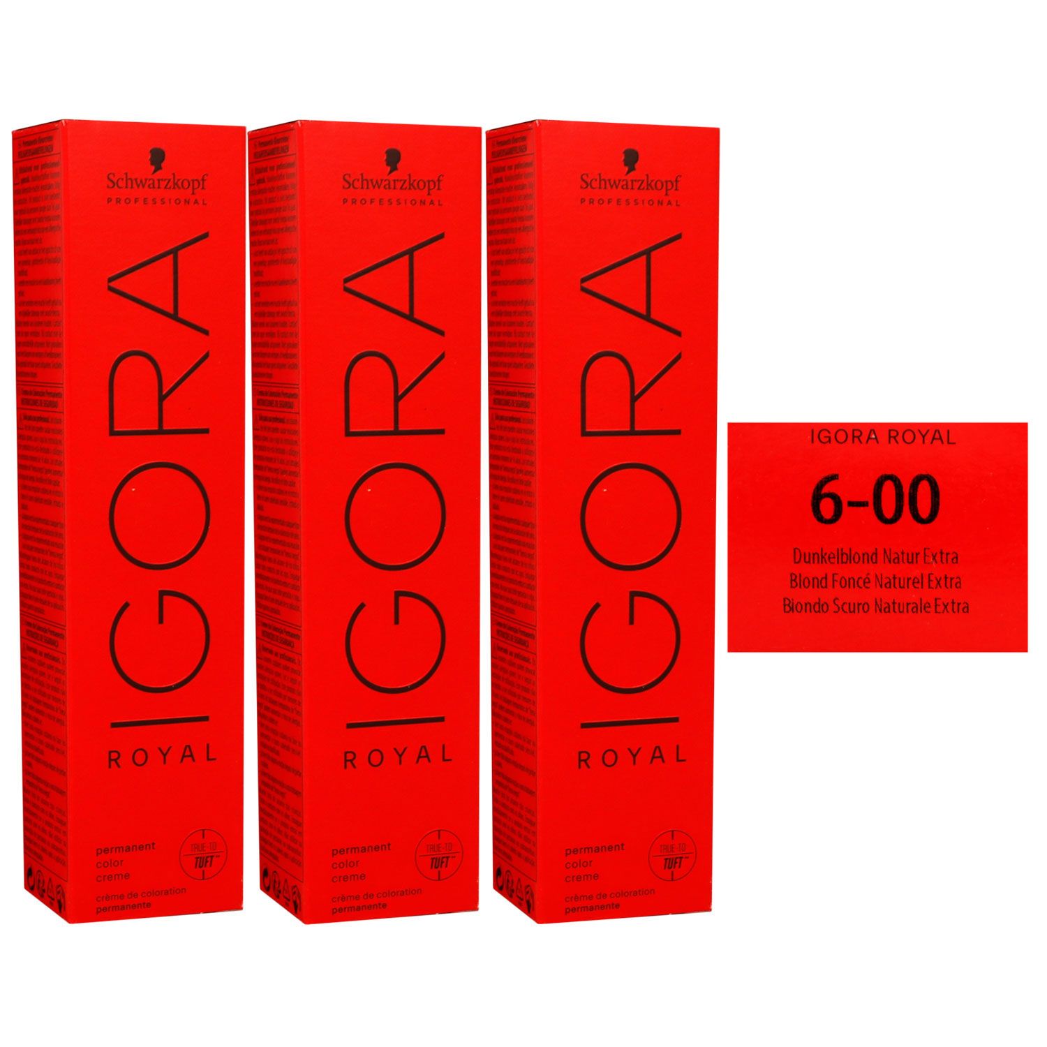 Schwarzkopf Igora Royal 3 x 60 ml 6-00 dunkelblond natur extra Haarfarbe Cremefarbe Set