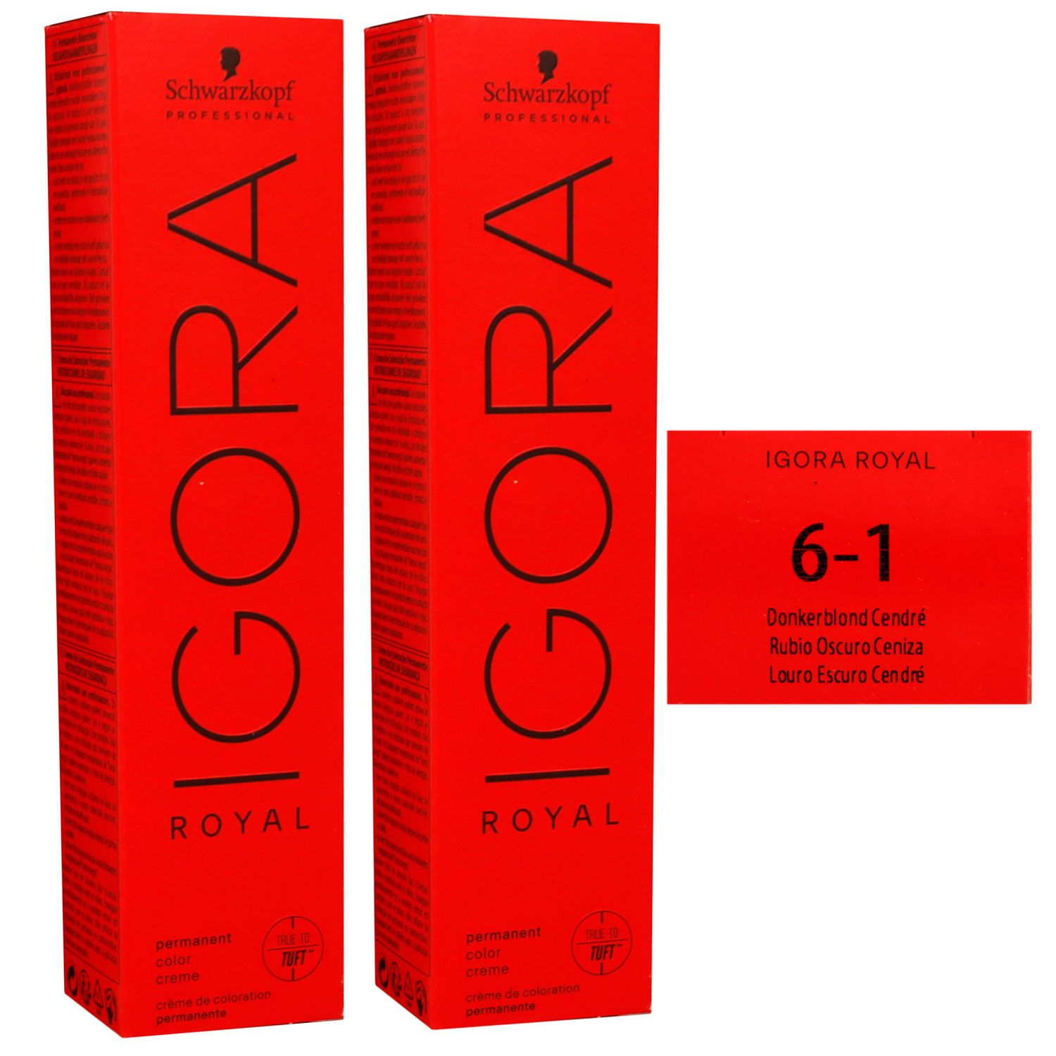 Schwarzkopf Igora Royal 3 x 60 ml 6-1 dunkelblond cendre Haarfarbe Cremefarbe Set
