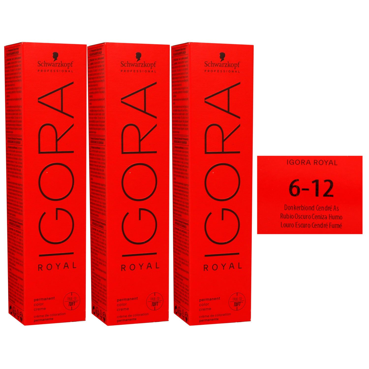 Schwarzkopf Igora Royal 3 x 60 ml 6-12 dunkelblond cendre asch Haarfarbe Cremefarbe Set