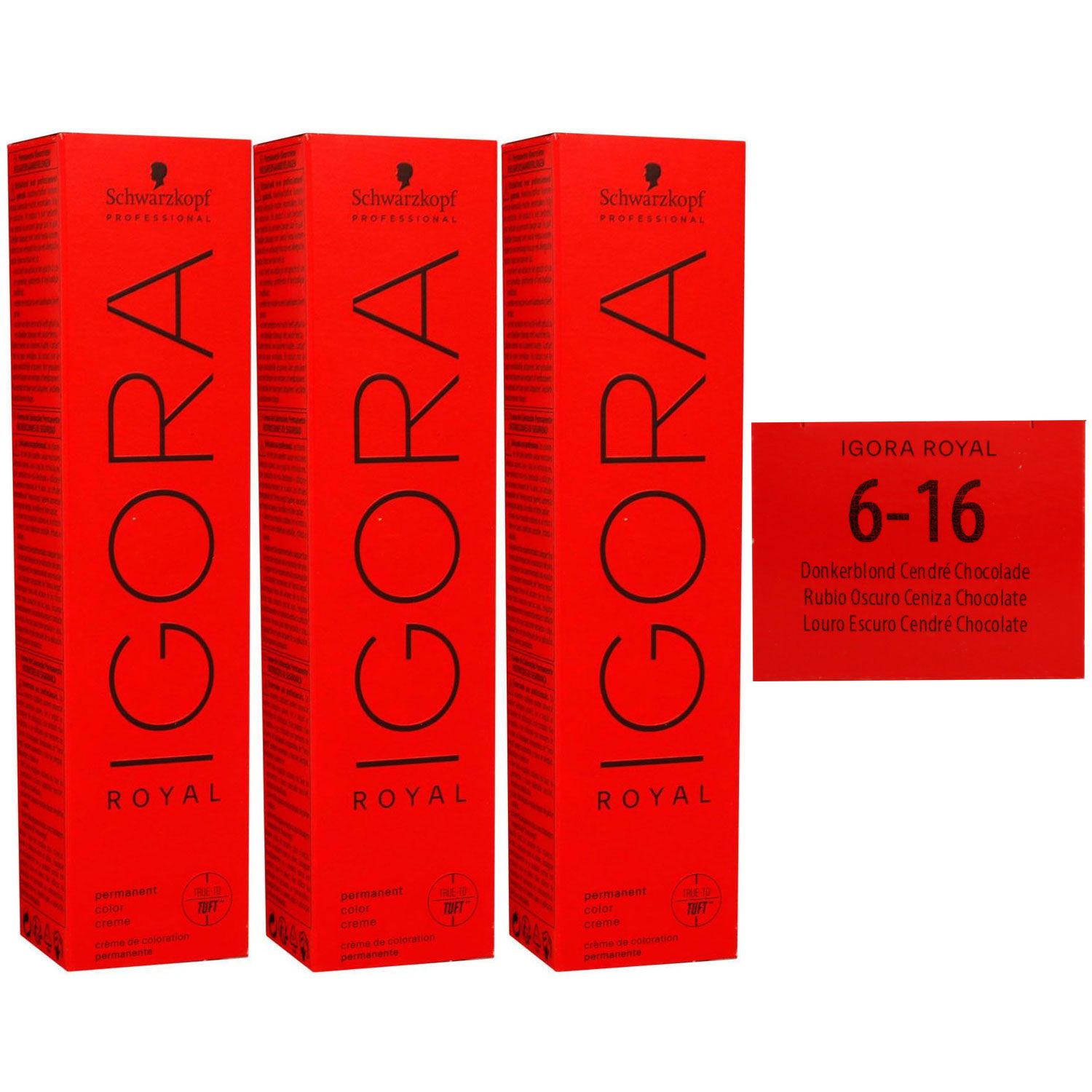 Schwarzkopf Igora Royal 3 x 60 ml 6-16 dunkelblond cendre schoko Haarfarbe Cremefarbe Set