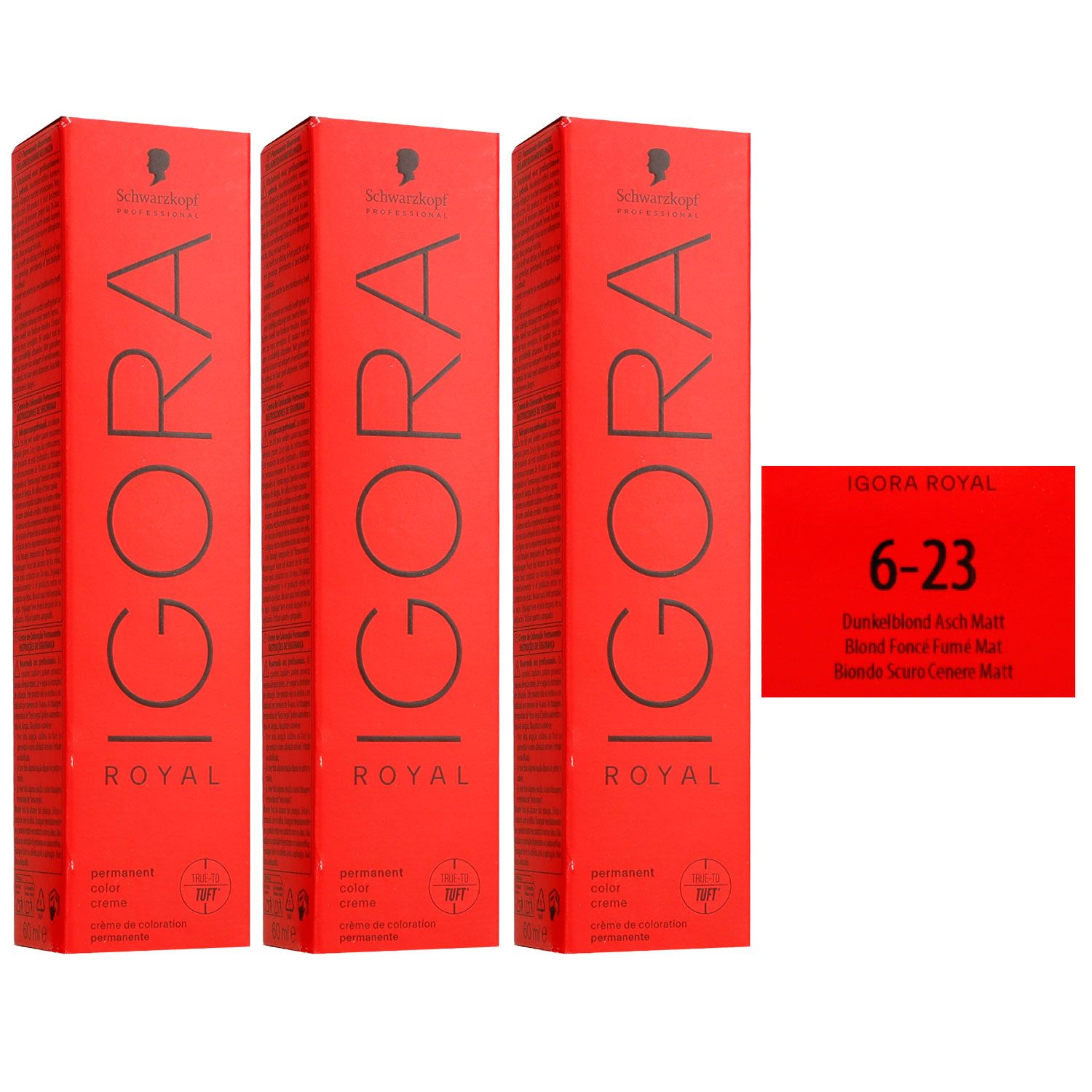 Schwarzkopf Igora Royal 3 x 60 ml 6-23 Dunkelblond Asch Matt Haarfarbe Set