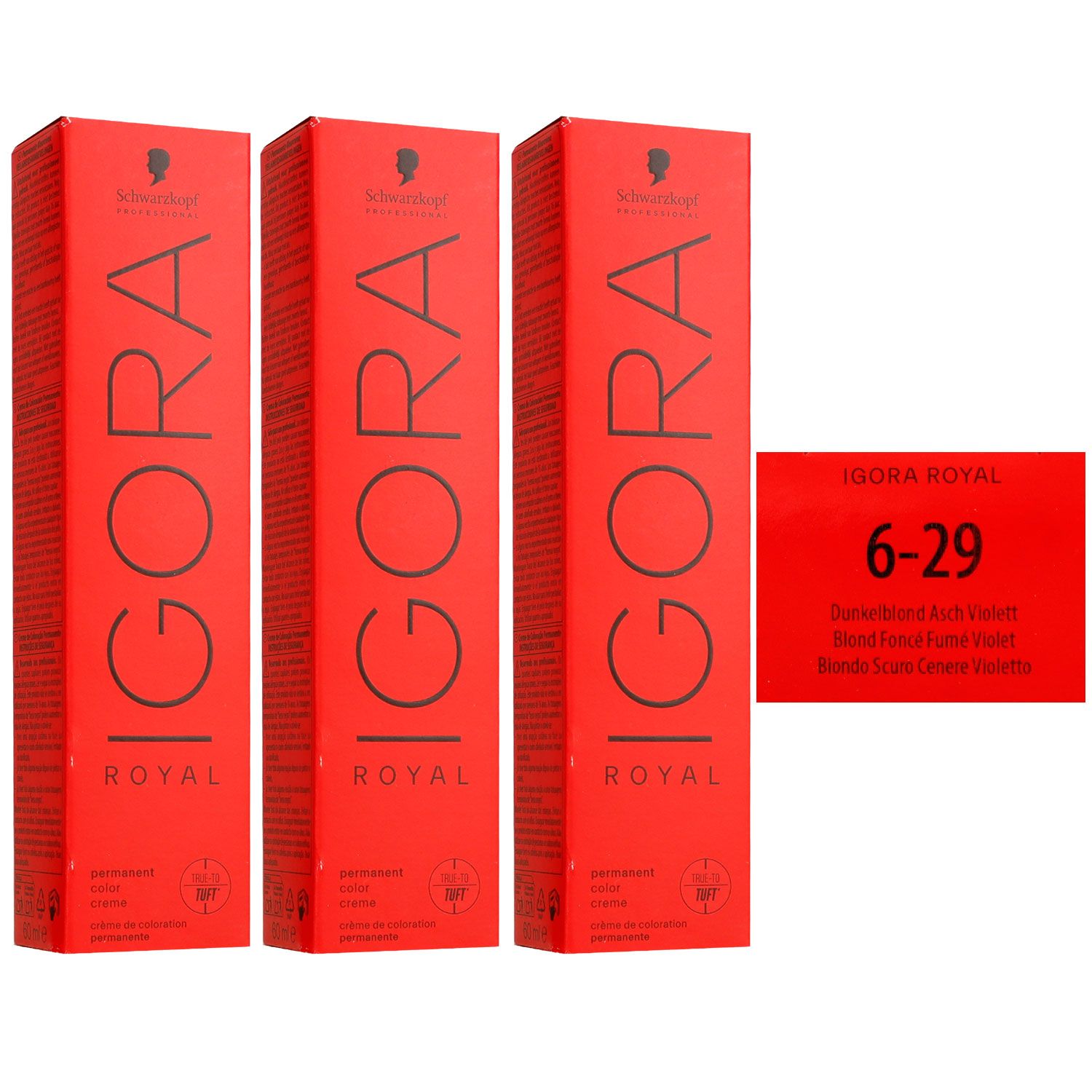 Schwarzkopf Igora Royal 3 x 60 ml 6-29 Dunkelblond Asch Violett Haarfarbe Set