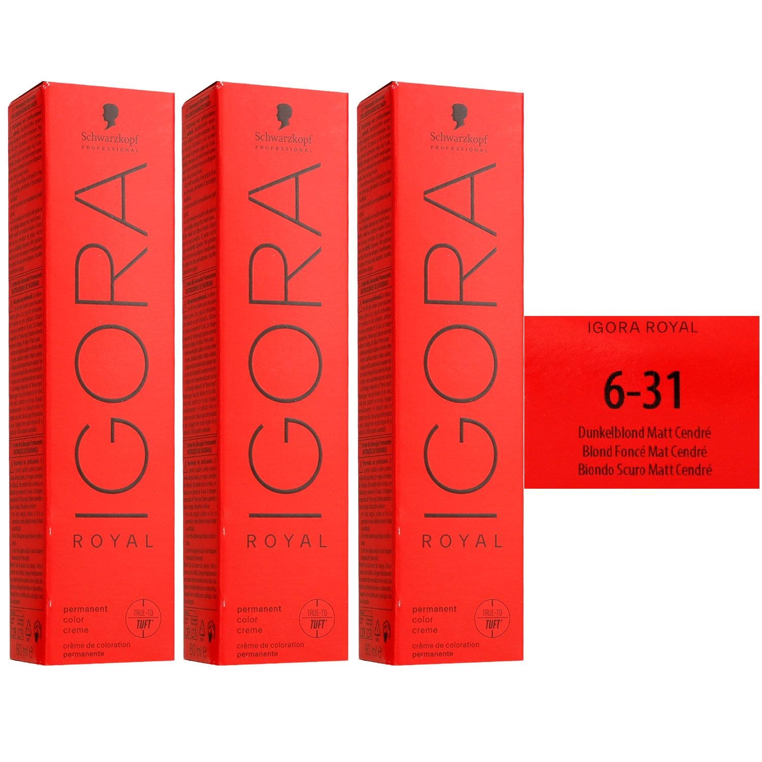Schwarzkopf Igora Royal 3 x 60 ml 6-31 Dunkelblond Matt Cendre Haarfarbe Set