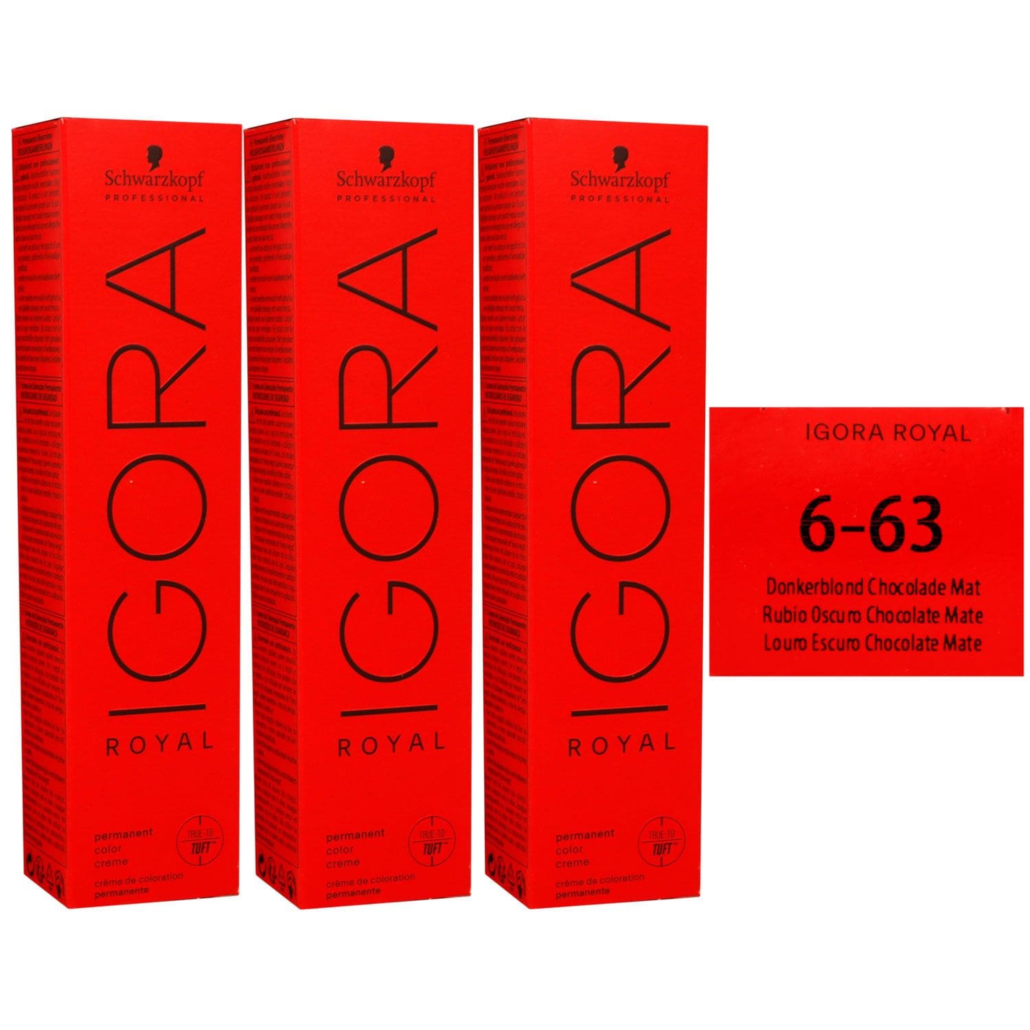 Schwarzkopf Igora Royal 3 x 60 ml 6-63 dunkelblond schoko matt Haarfarbe Cremefarbe Set