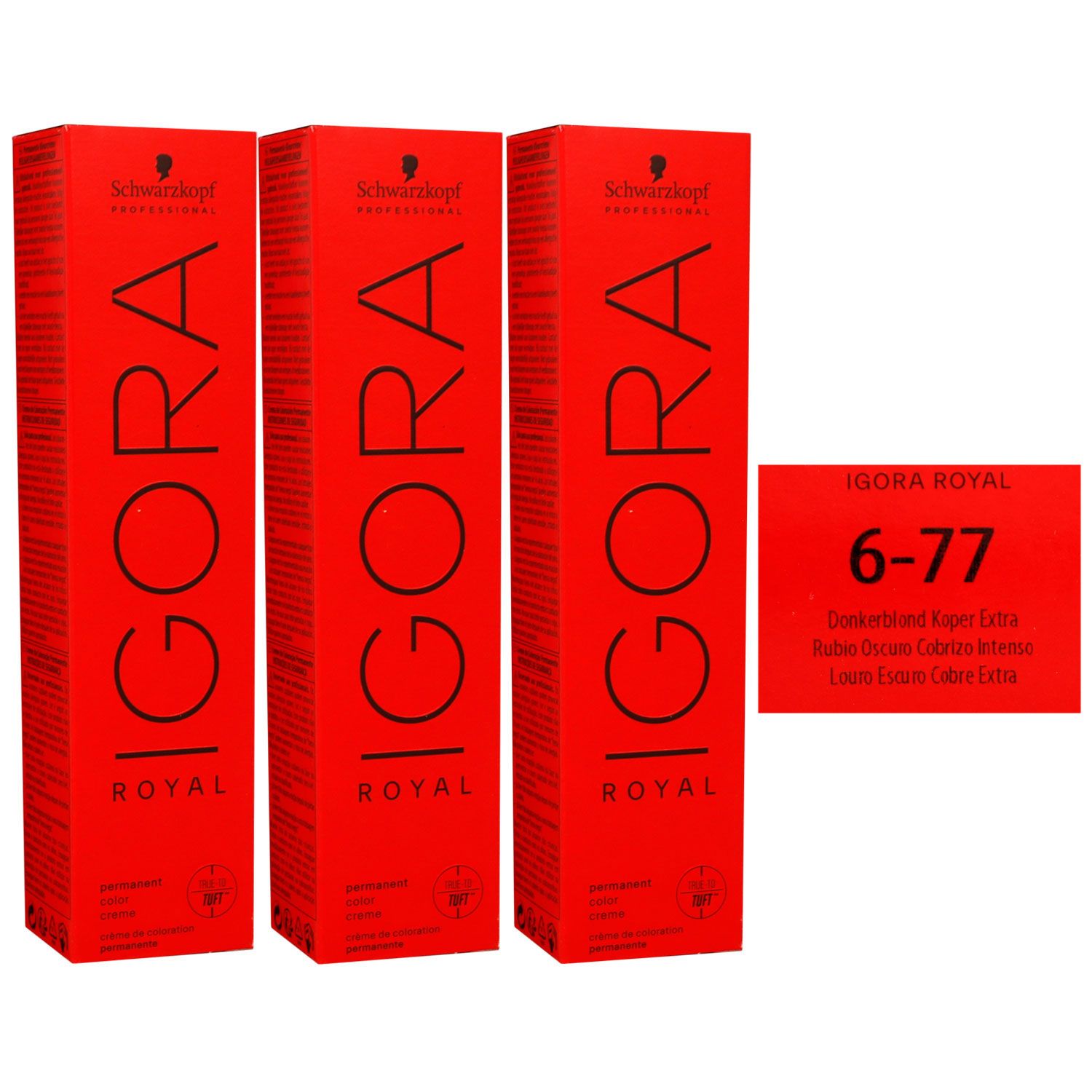 Schwarzkopf Igora Royal 3 x 60 ml 6-77 dunkelblond kupfer extra Haarfarbe Cremefarbe Set