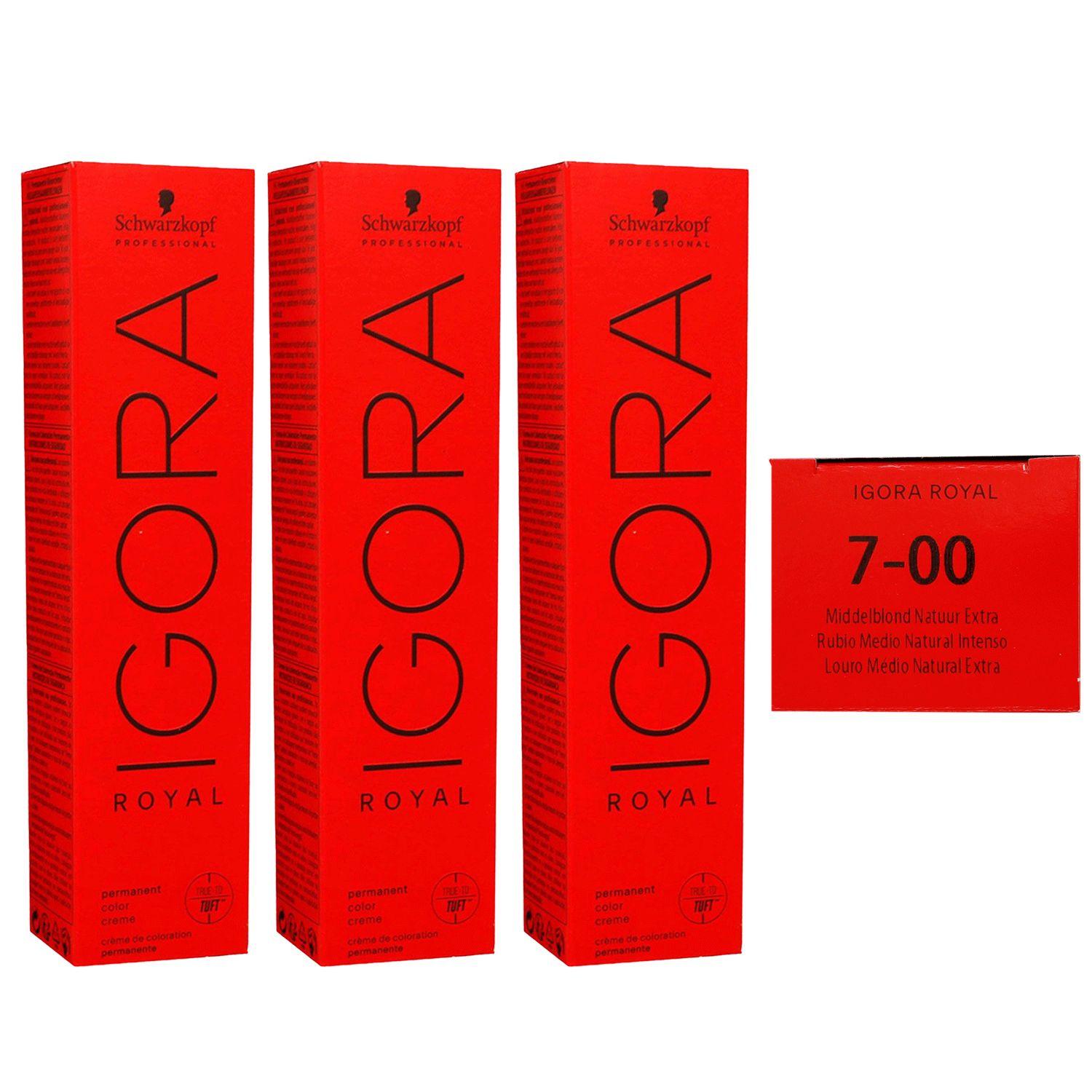 Schwarzkopf Igora Royal 3 x 60 ml 7-00 Mittelblond Natur Extra Haarfarbe Cremefarbe Set