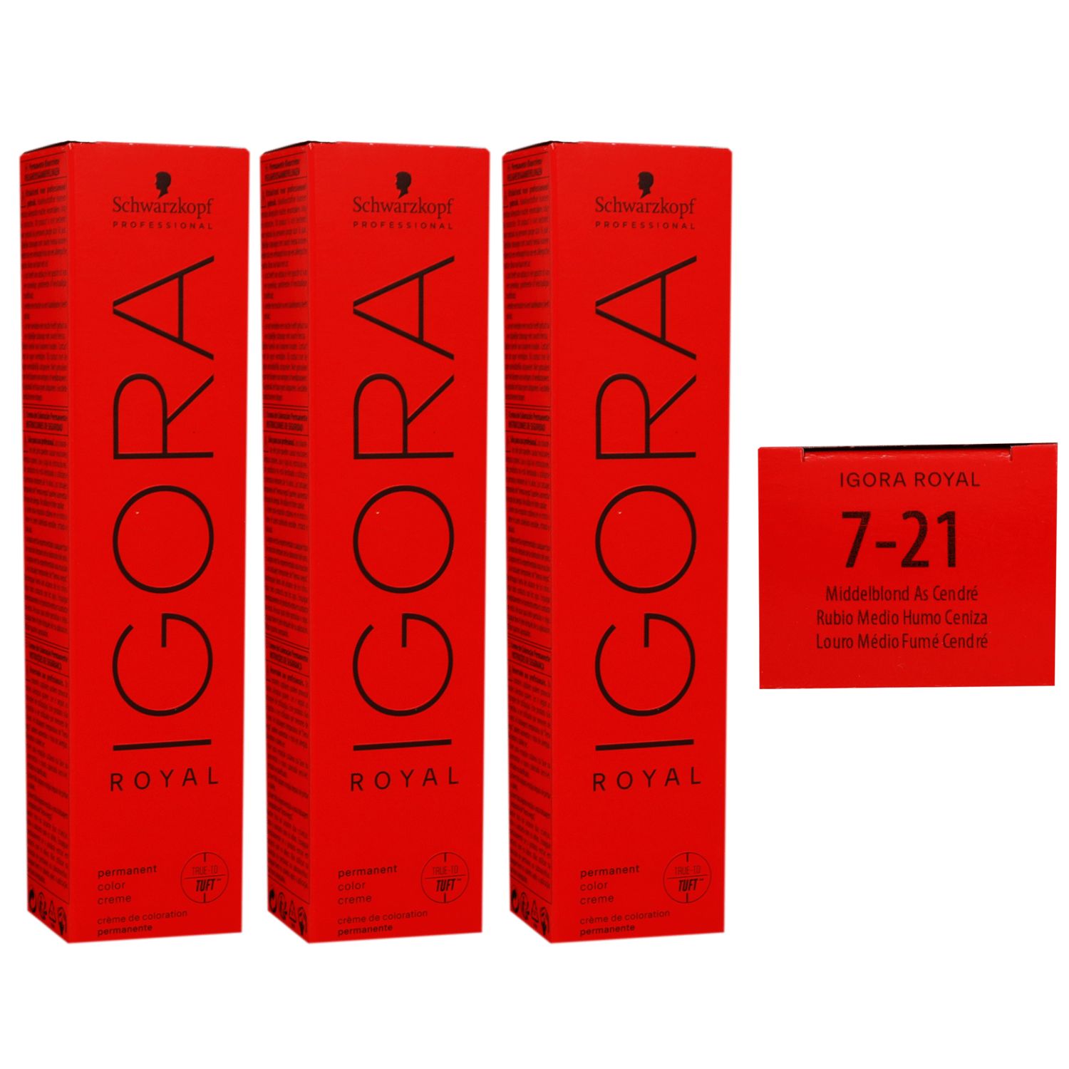 Schwarzkopf Igora Royal 3 x 60 ml 7-21 mittelblond asch cendre Haarfarbe Cremefarbe Set