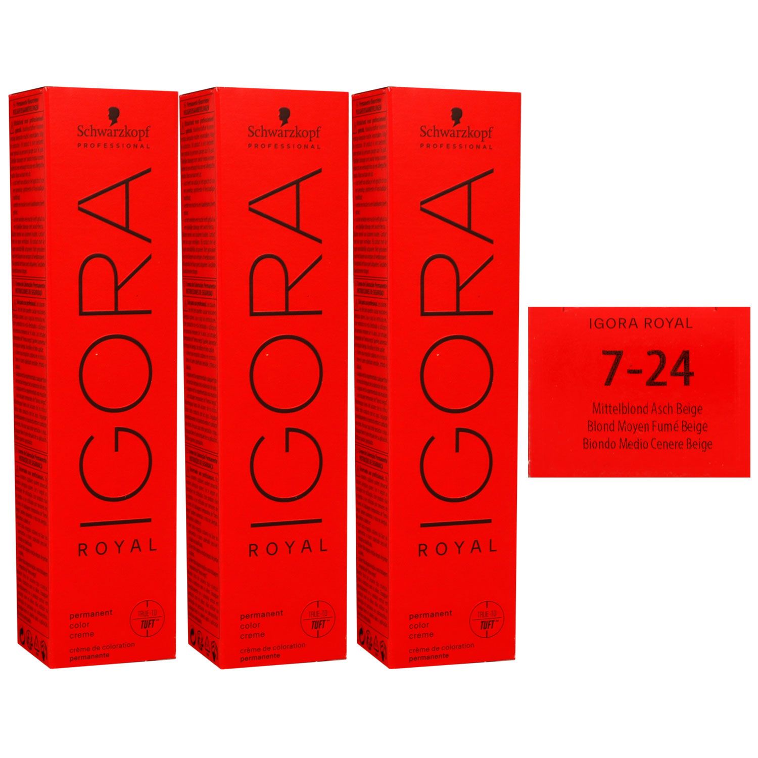 Schwarzkopf Igora Royal 3 x 60 ml 7-24 mittelblond asch beige Haarfarbe Cremefarbe Set