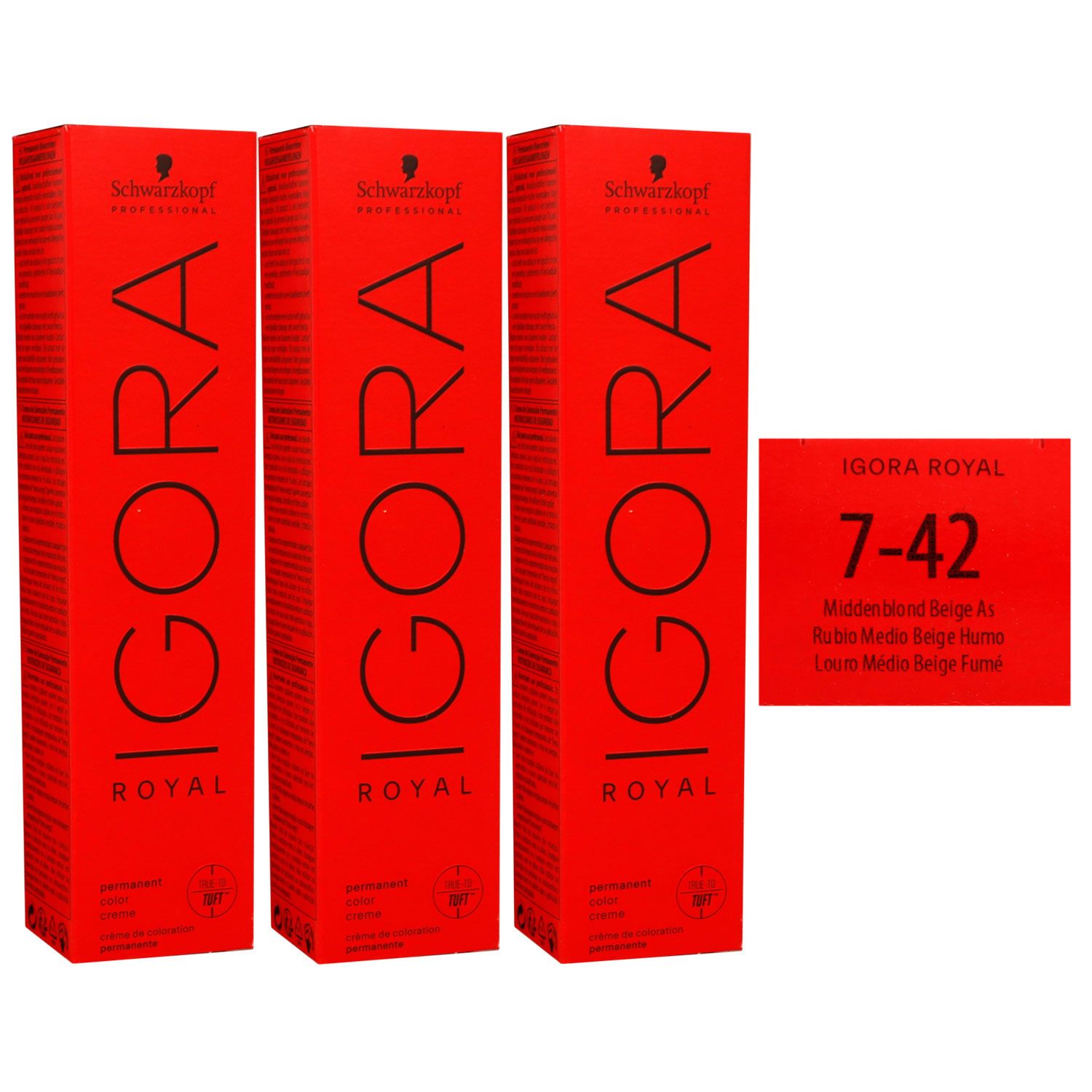 Schwarzkopf Igora Royal 3 x 60 ml 7-42 mittelblond asch beige Haarfarbe Cremefarbe Set