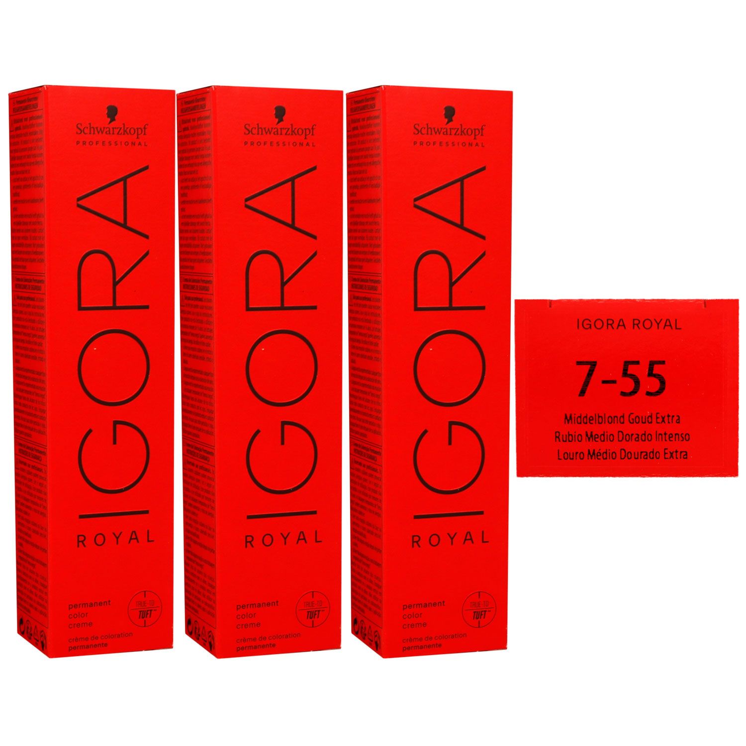 Schwarzkopf Igora Royal 3 x 60 ml 7-55 mittelblond gold extra Haarfarbe Cremefarbe Set