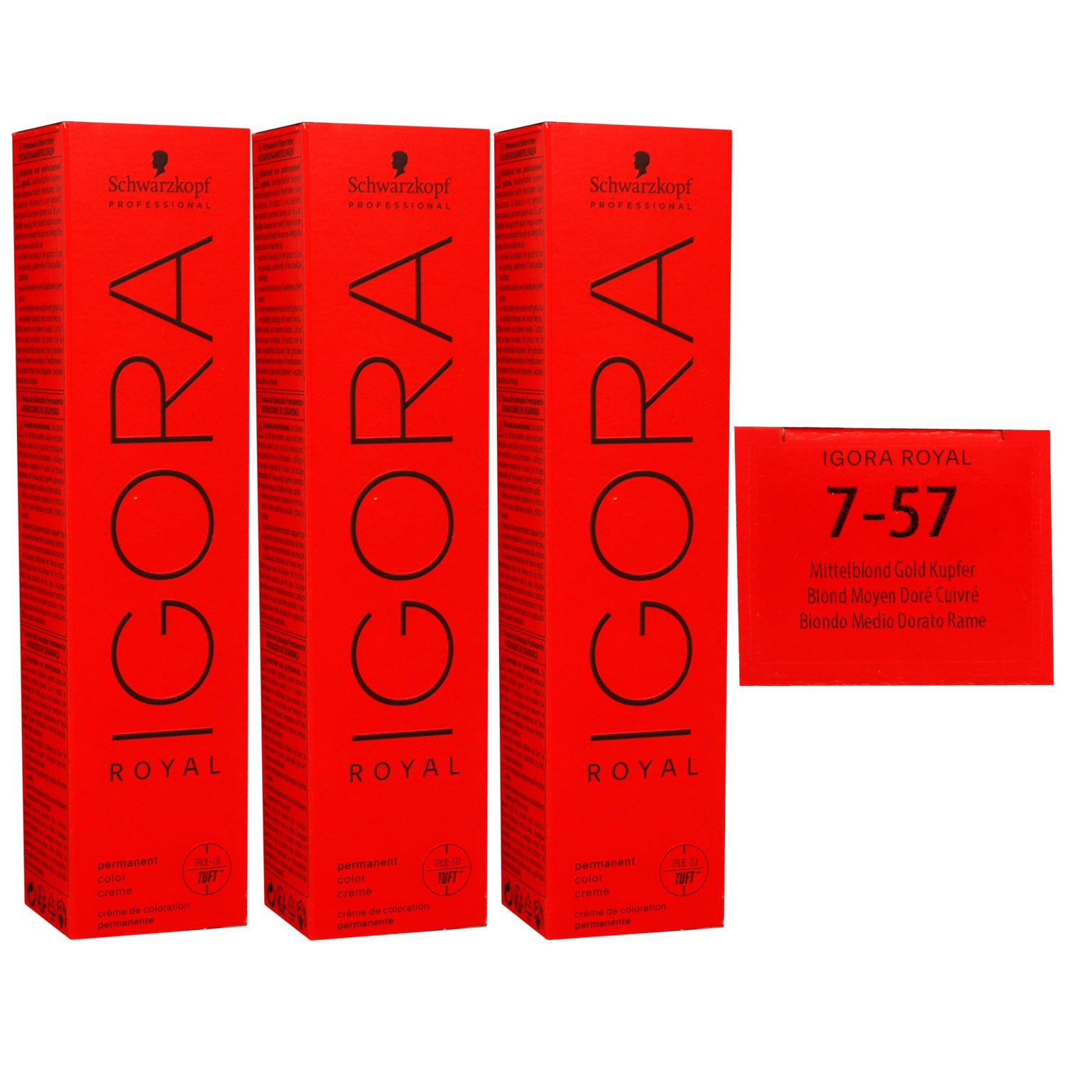 Schwarzkopf Igora Royal 3 x 60 ml 7-57 mittelblond gold kupfer Haarfarbe Cremefarbe Set
