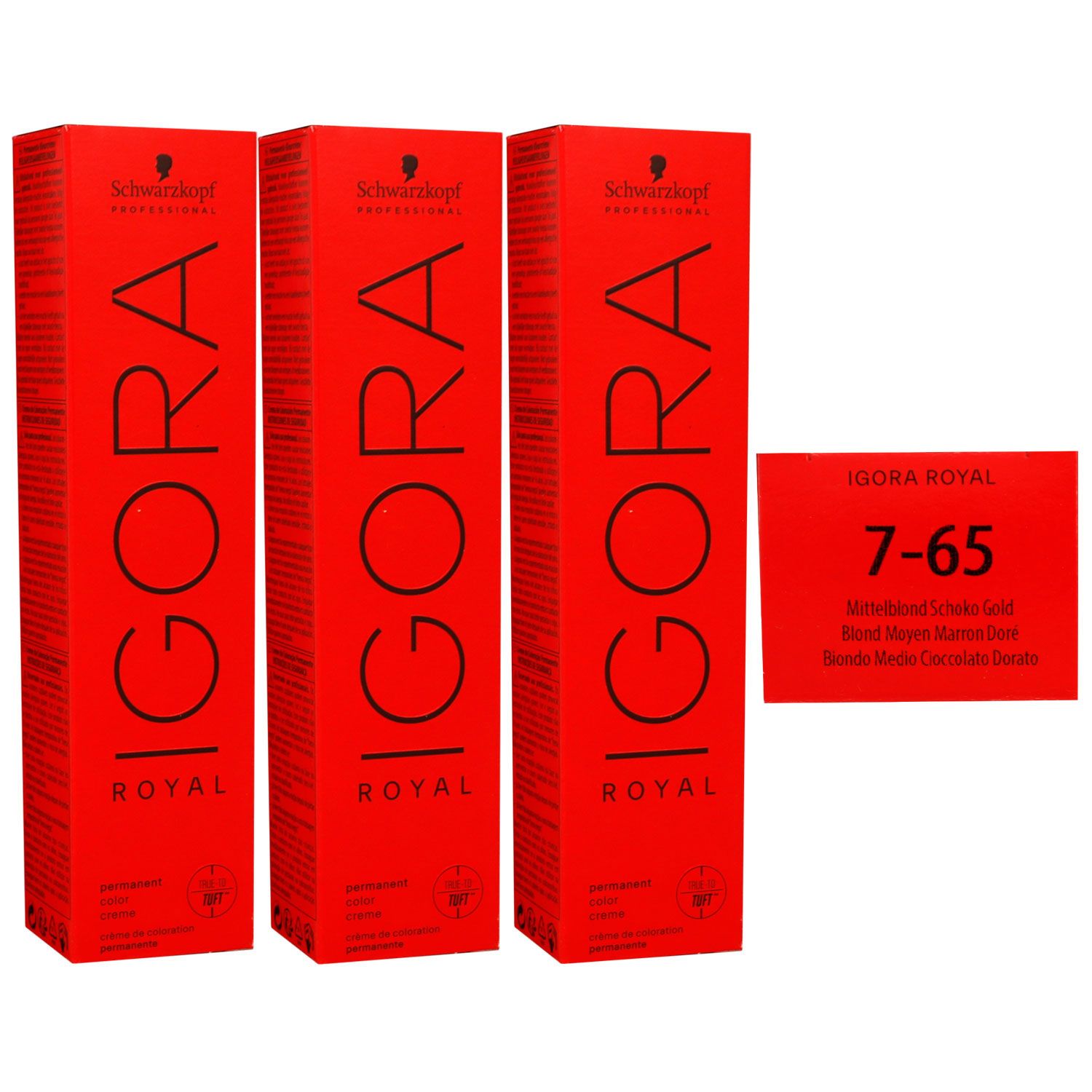 Schwarzkopf Igora Royal 3 x 60 ml 7-65 mittelblond schoko gold Haarfarbe Cremefarbe Set