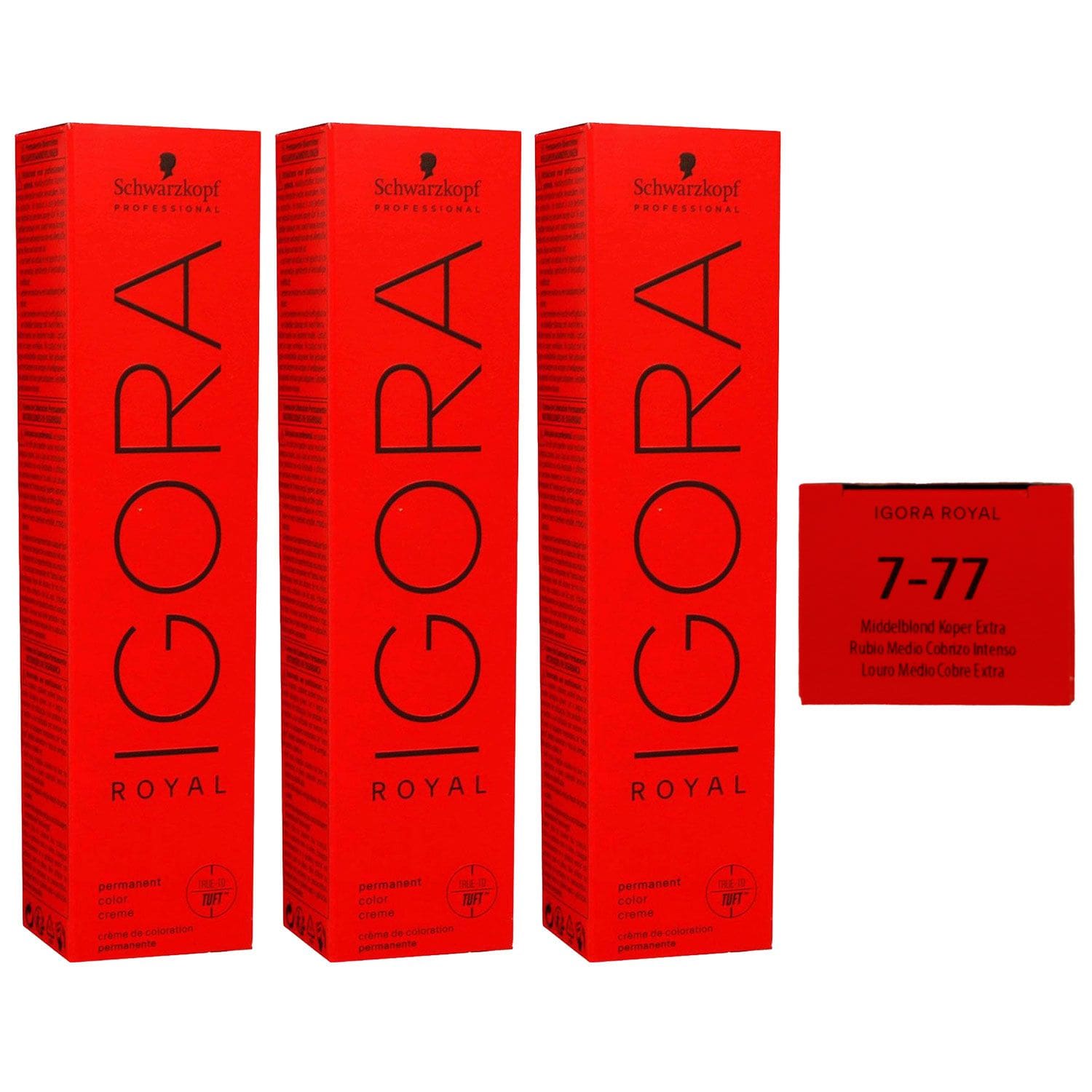 Schwarzkopf Igora Royal 3 x 60 ml 7-77 mittelblond kupfer extra Haarfarbe Cremefarbe Set