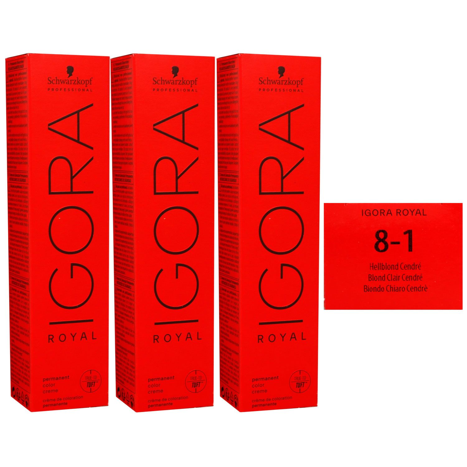 Schwarzkopf Igora Royal 3 x 60 ml 8-1 hellblond cendre Haarfarbe Cremefarbe Set