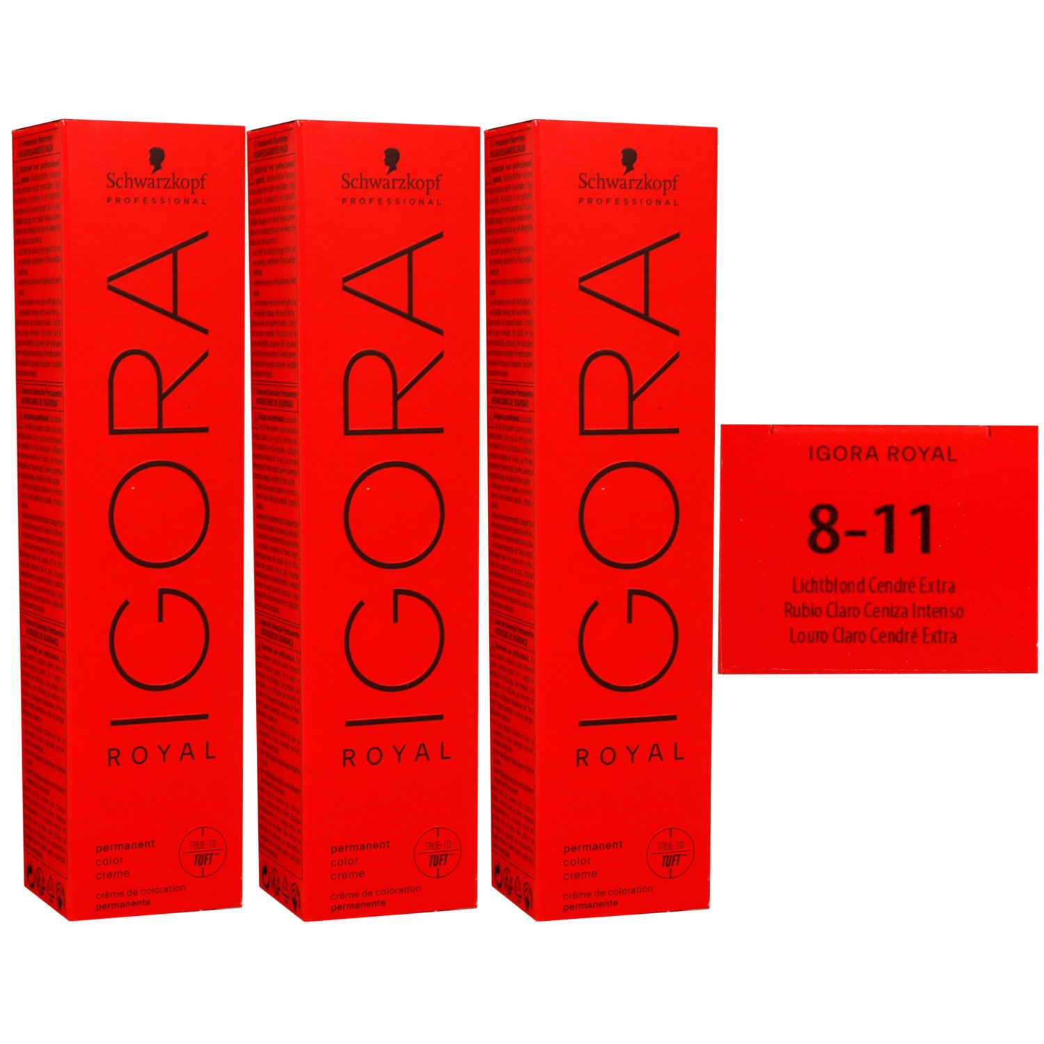 Schwarzkopf Igora Royal 3 x 60 ml 8-11 hellblond cendre extra Haarfarbe Cremefarbe Set