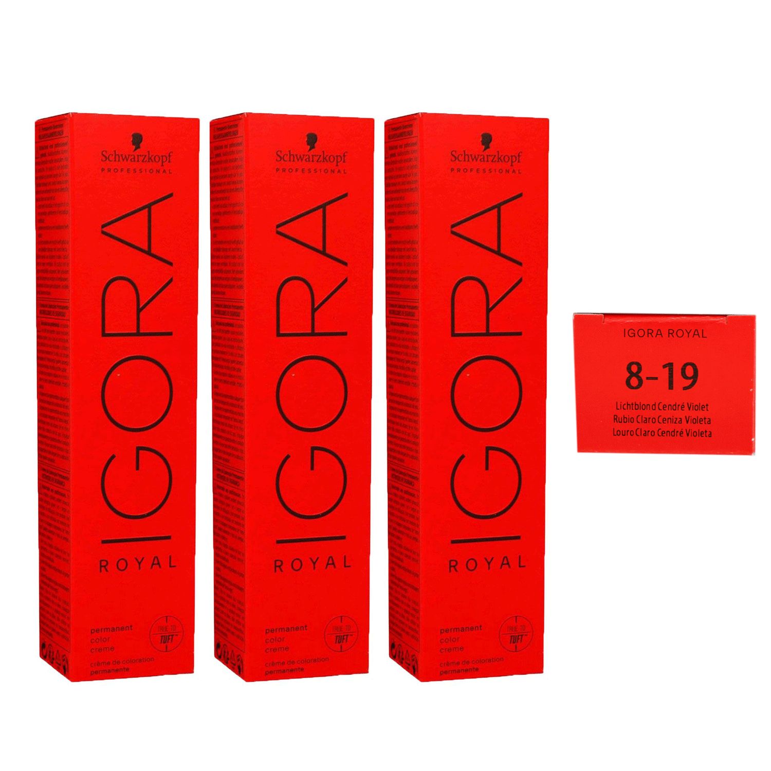 Schwarzkopf Igora Royal 3 x 60 ml 8-19 hellblond cendre violett Haarfarbe Cremefarbe Set