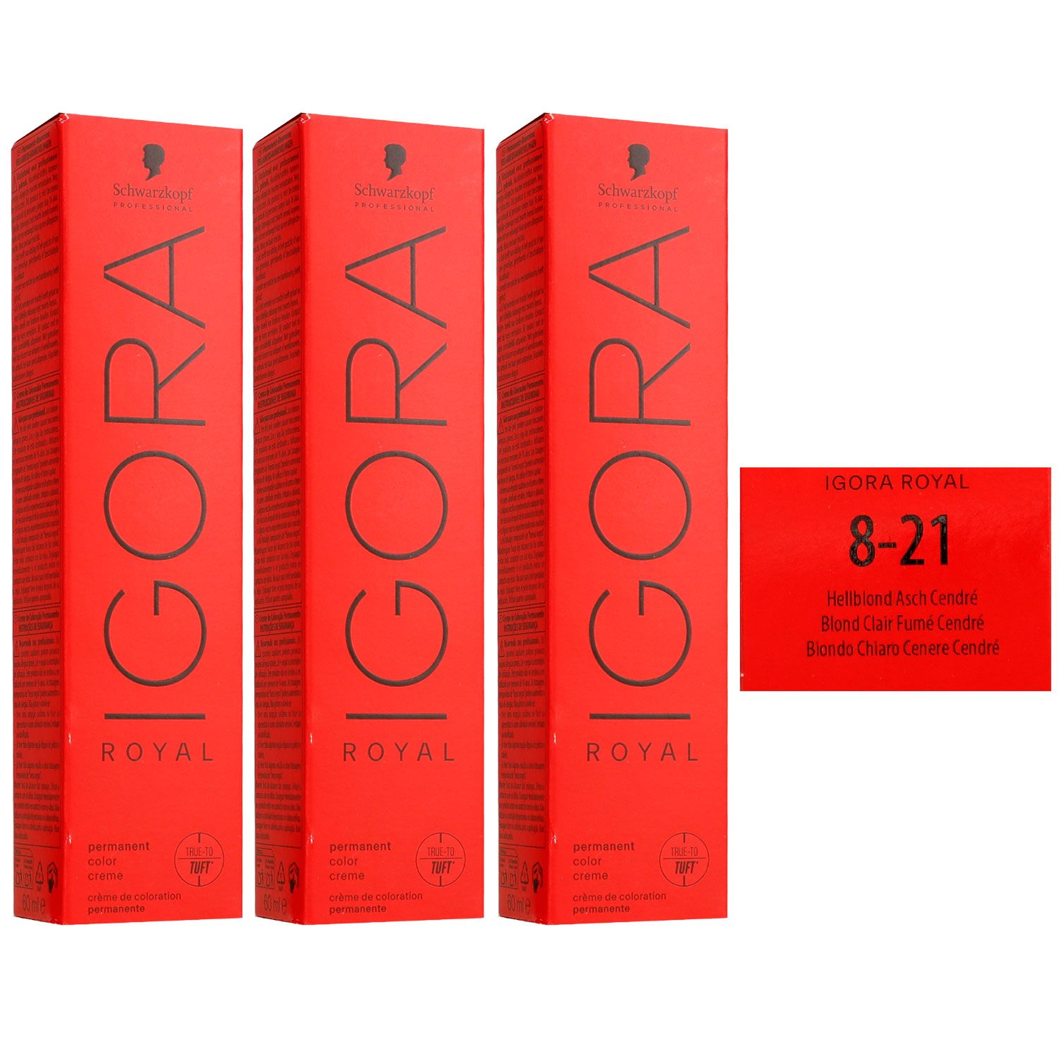 Schwarzkopf Igora Royal 3 x 60 ml 8-21 Asch Cendre Extra Haarfarbe Set