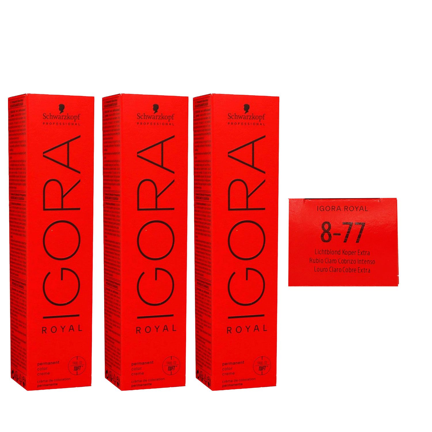 Schwarzkopf Igora Royal 3 x 60 ml 8-77 Hellblond Kupfer Extra Haarfarbe Cremefarbe Set