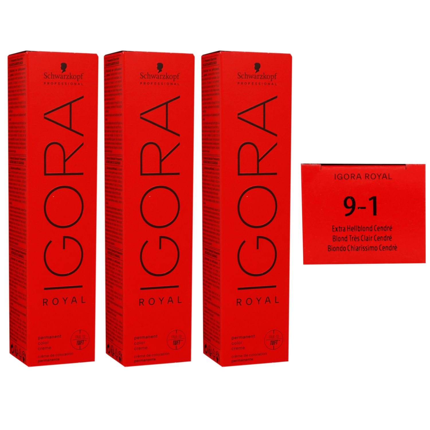 Schwarzkopf Igora Royal 3 x 60 ml 9-1 extra hellblond cendre Haarfarbe Cremefarbe Set
