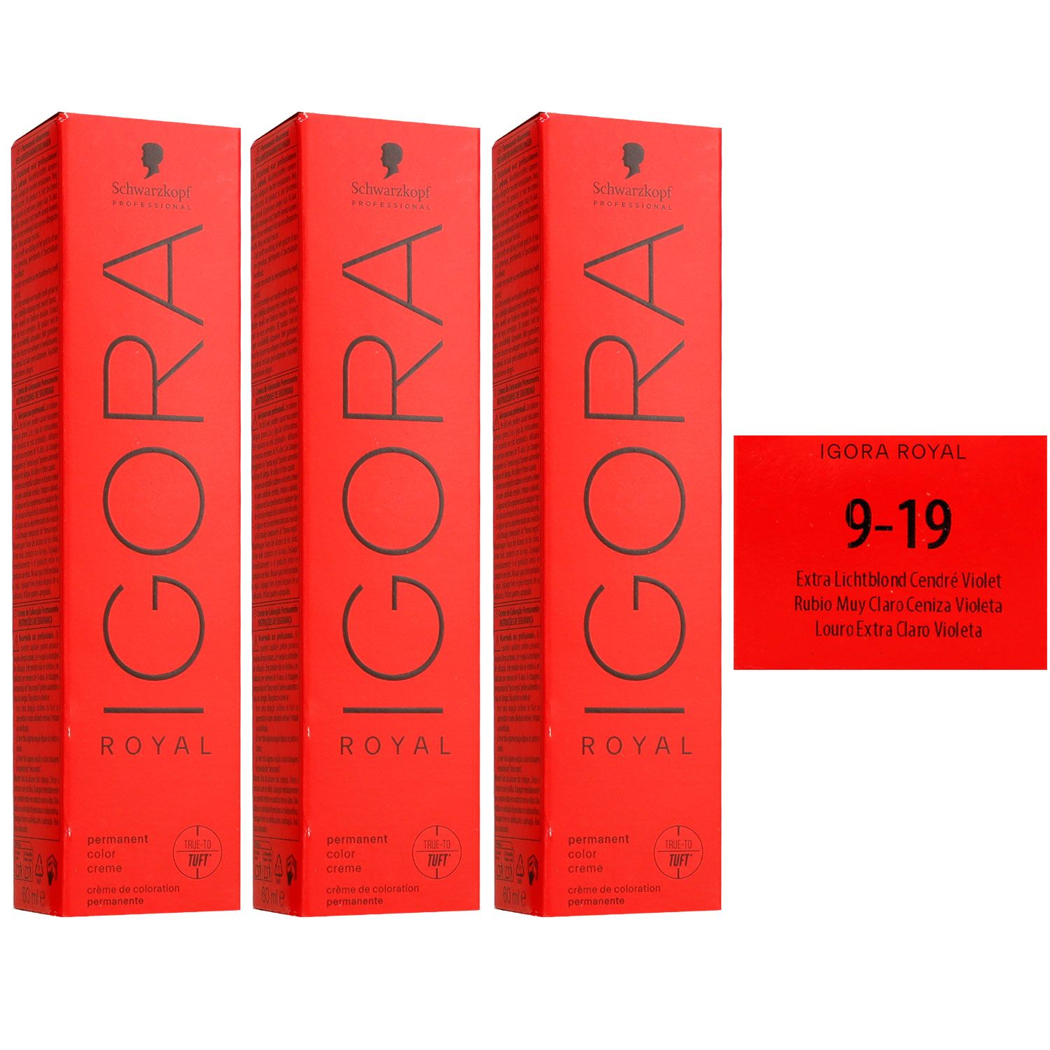 Schwarzkopf Igora Royal 3 x 60 ml 9-19 Extra Hellblond Cendre Violett Haarfarbe Set