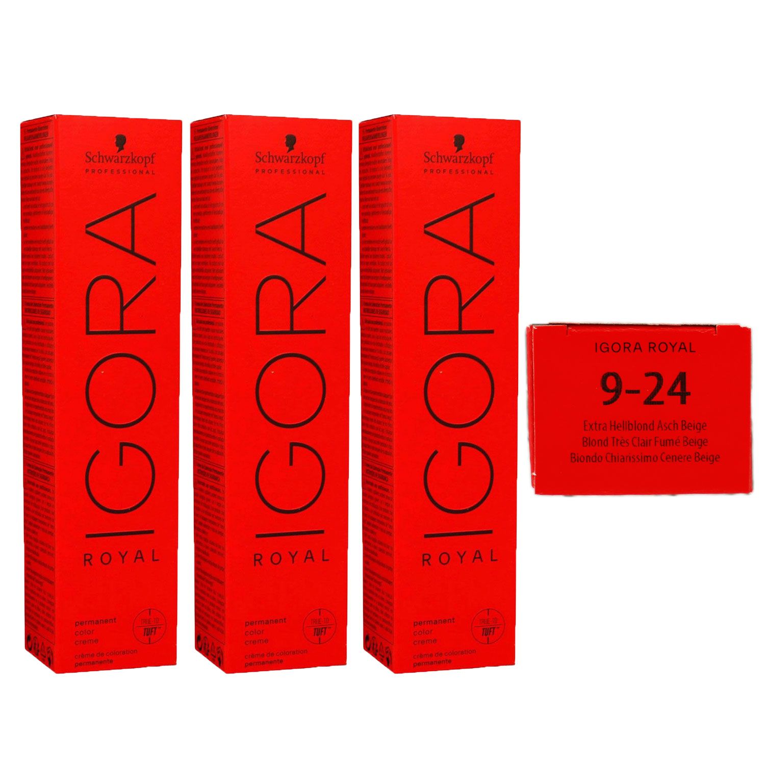 Schwarzkopf Igora Royal 3 x 60 ml 9-24 hellblond asch beige Haarfarbe Cremefarbe Set
