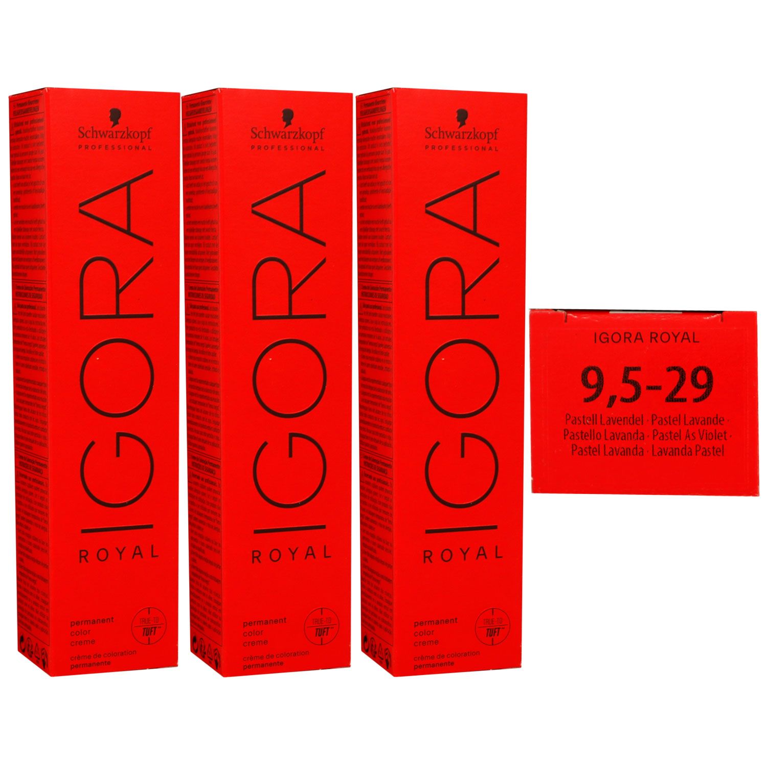 Schwarzkopf Igora Royal 3 x 60 ml 9,5-29 extra hellblond pastell lavendel Haarfarbe Cremefarbe Set