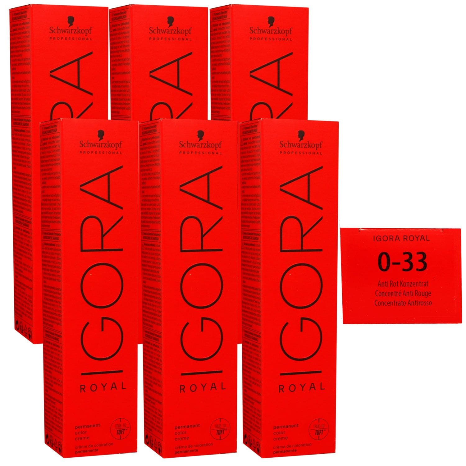 Schwarzkopf Igora Royal 6 x 60 ml 0-33 anti rot konzentrat Haarfarbe Cremefarbe Set