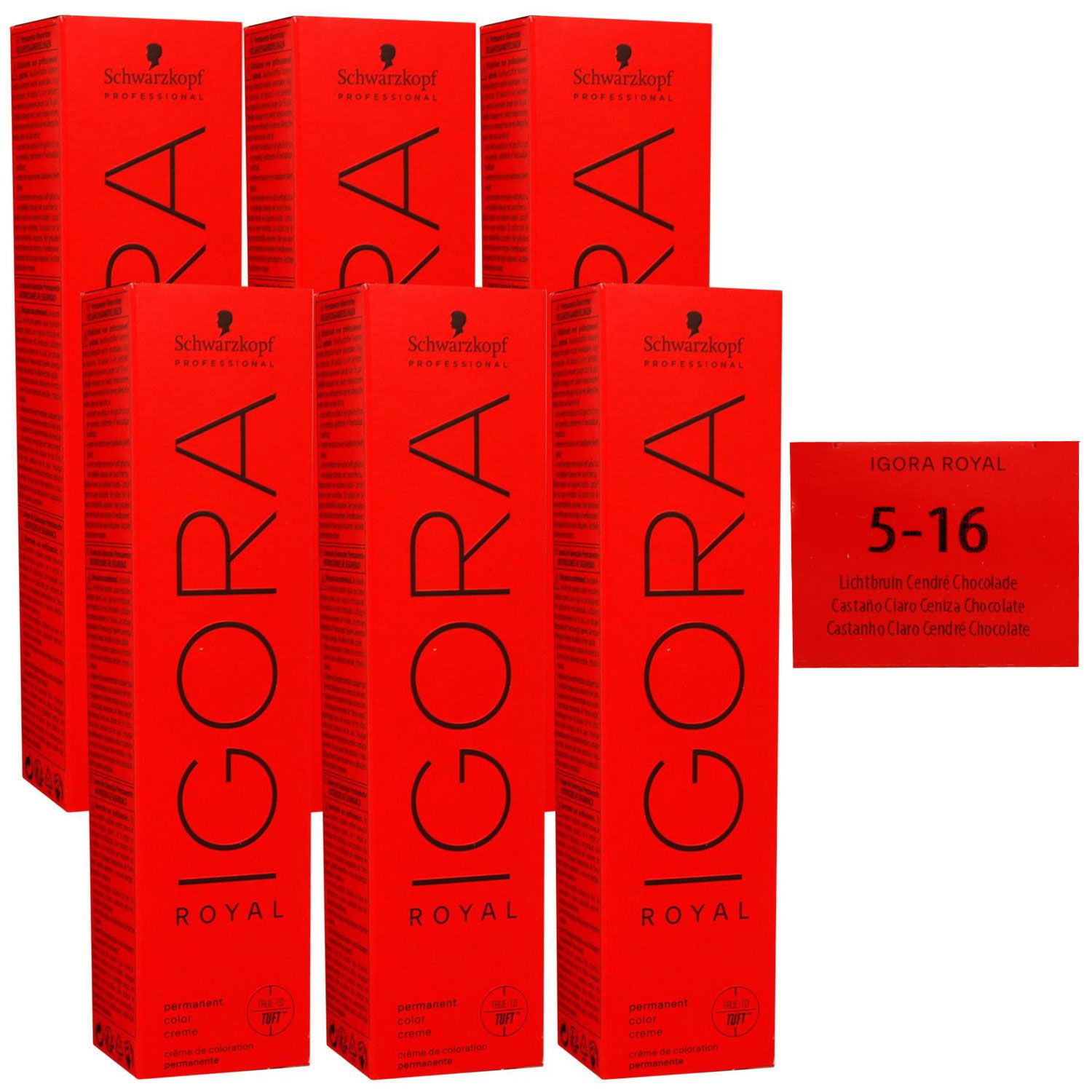 Schwarzkopf Igora Royal 6 x 60 ml 5-16 hellbraun cendre schoko Haarfarbe Cremefarbe Set