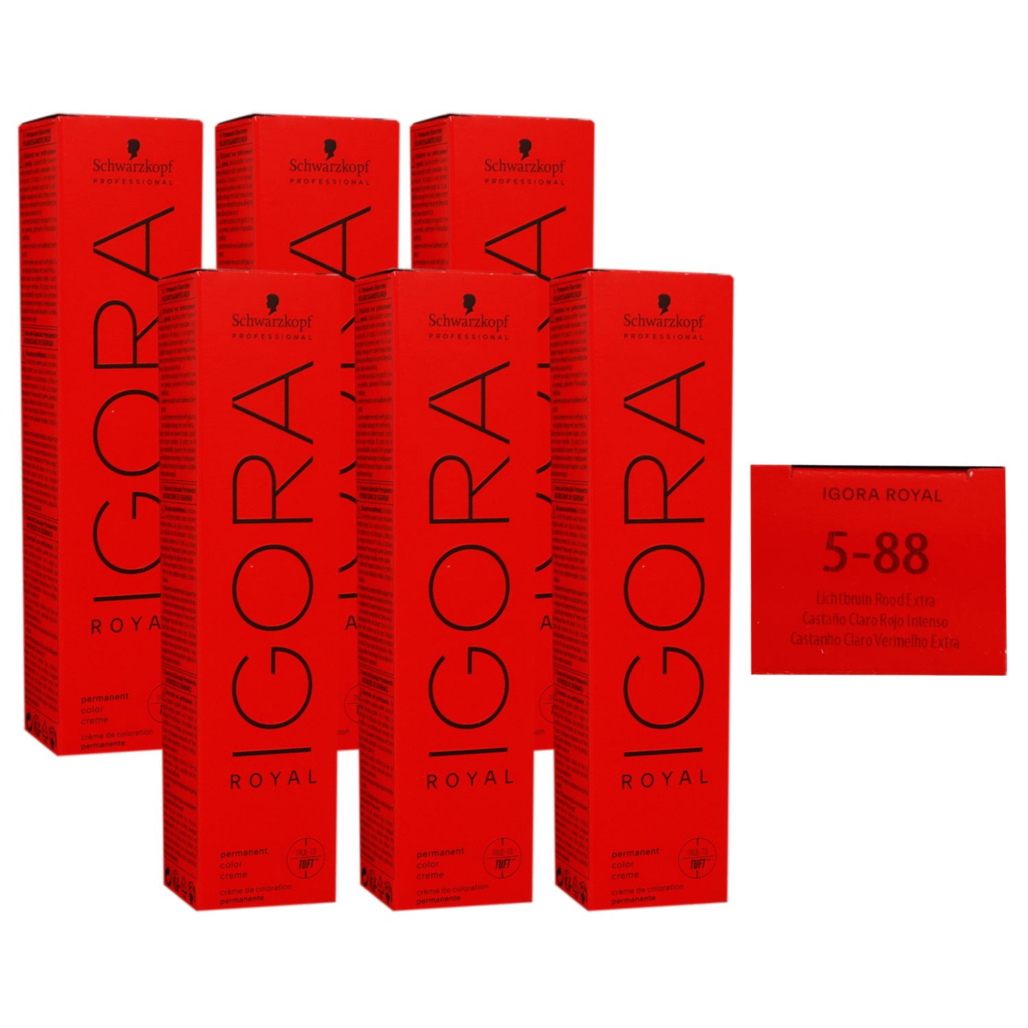 Schwarzkopf Igora Royal 6 x 60 ml 5-88 hellbraun rot extra Haarfarbe Cremefarbe Set