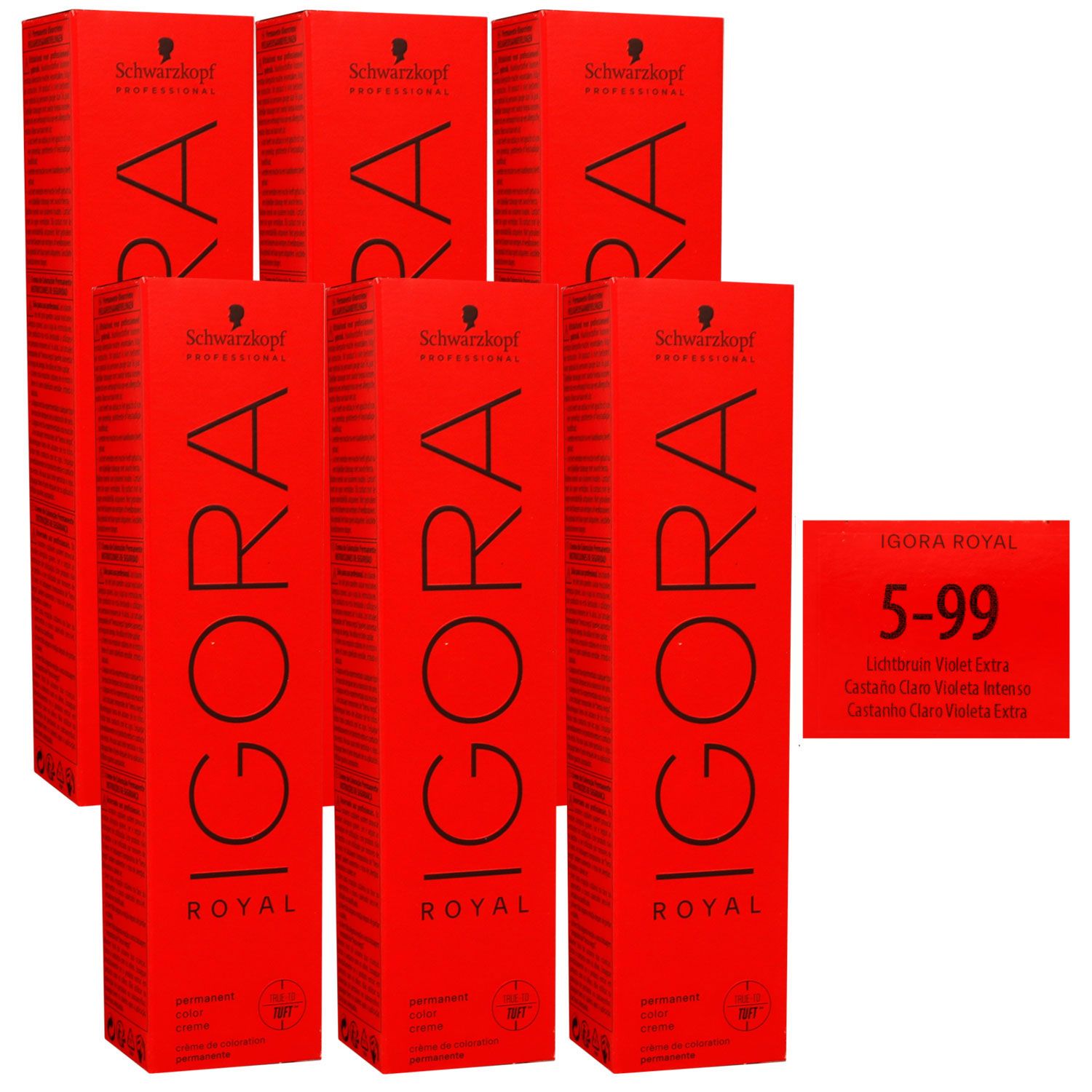 Schwarzkopf Igora Royal 6 x 60 ml 5-99 hellbraun violett extra Haarfarbe Cremefarbe Set