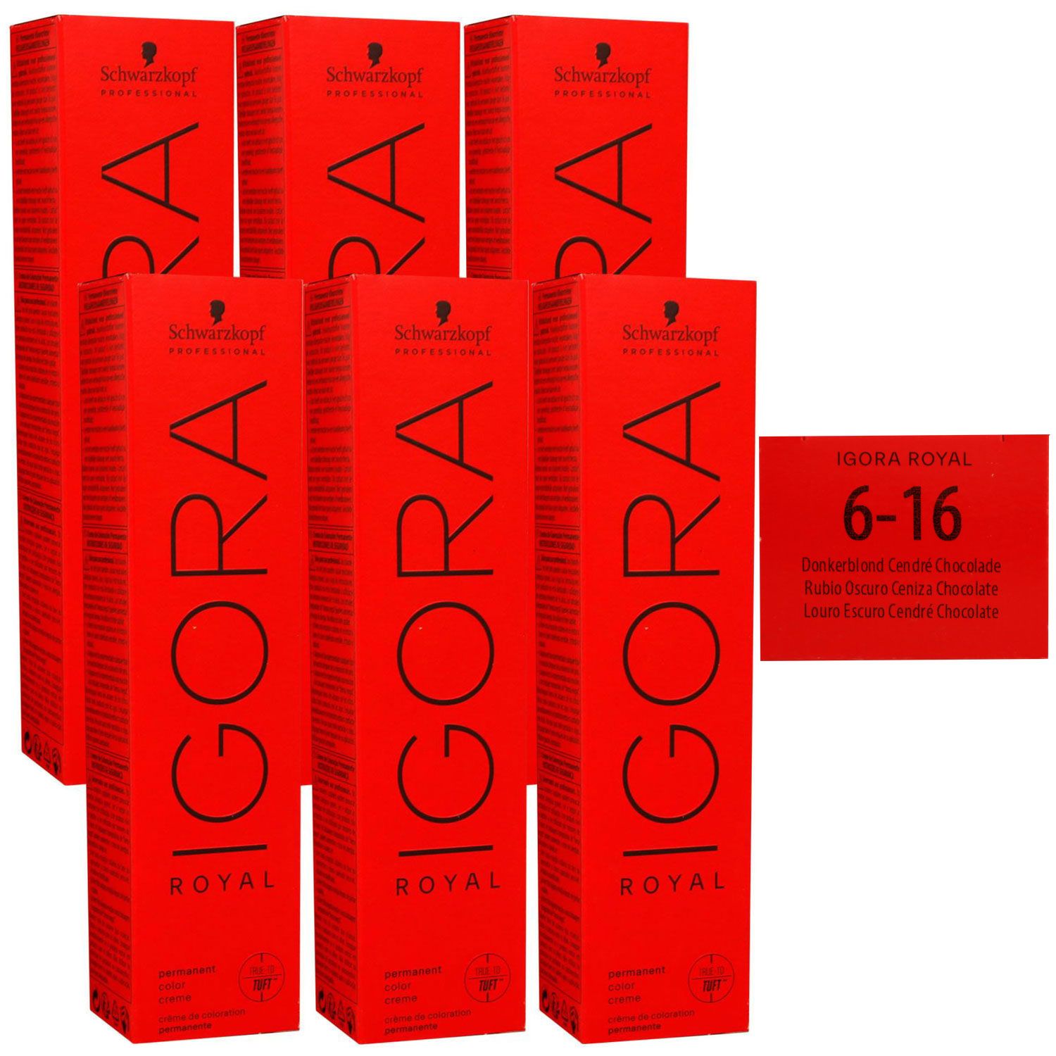 Schwarzkopf Igora Royal 6 x 60 ml 6-16 dunkelblond cendre schoko Haarfarbe Cremefarbe Set