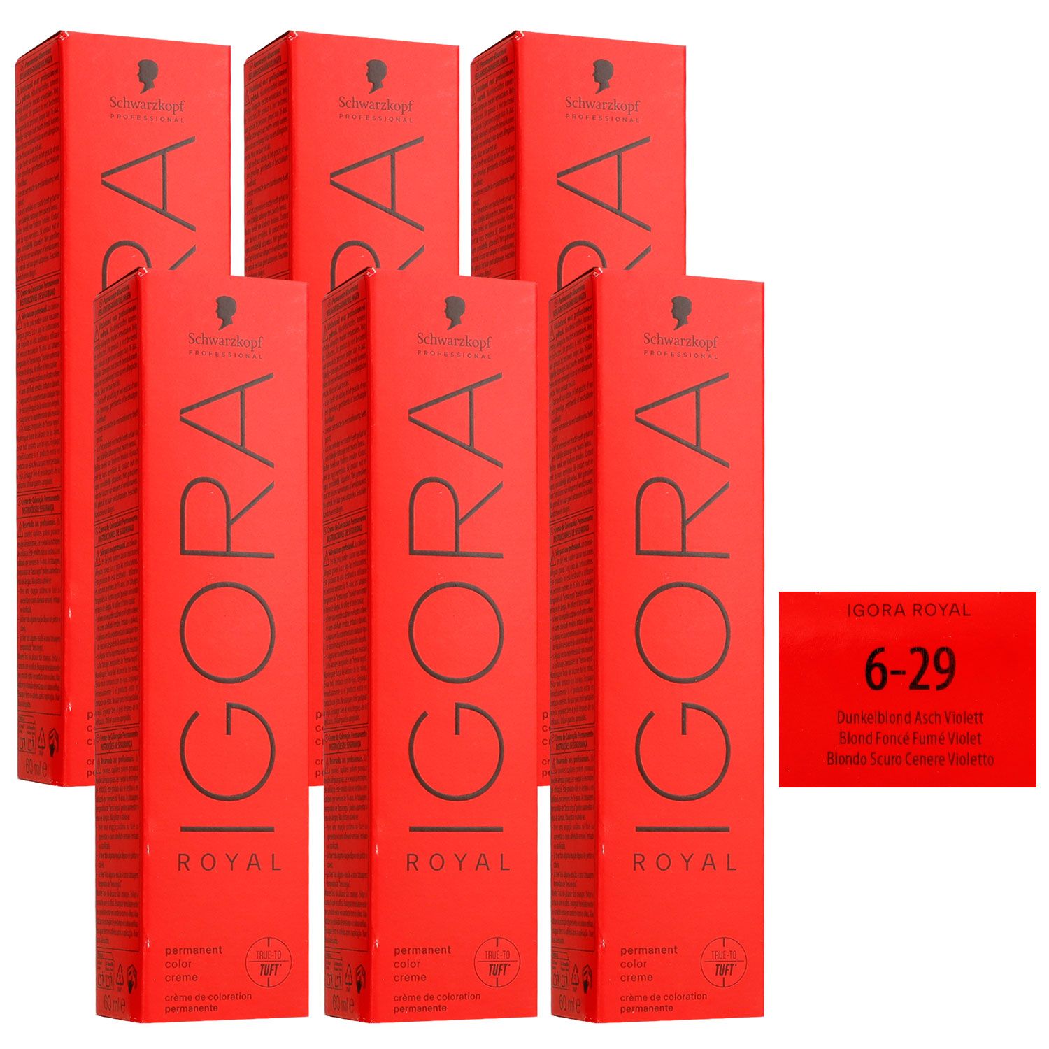Schwarzkopf Igora Royal 6 x 60 ml 6-29 Dunkelblond Asch Violett Haarfarbe Set