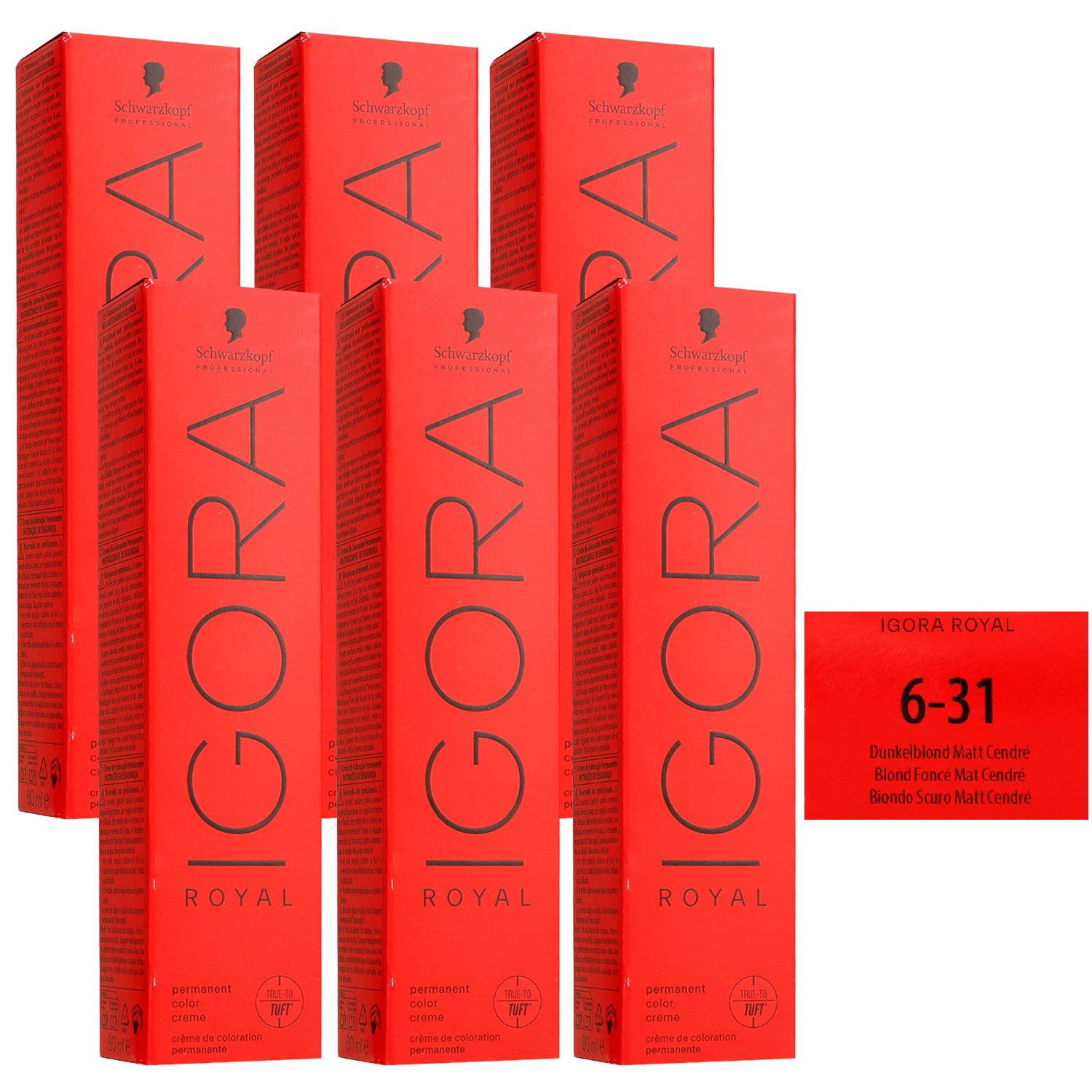 Schwarzkopf Igora Royal 6 x 60 ml 6-31 Dunkelblond Matt Cendre Haarfarbe Set