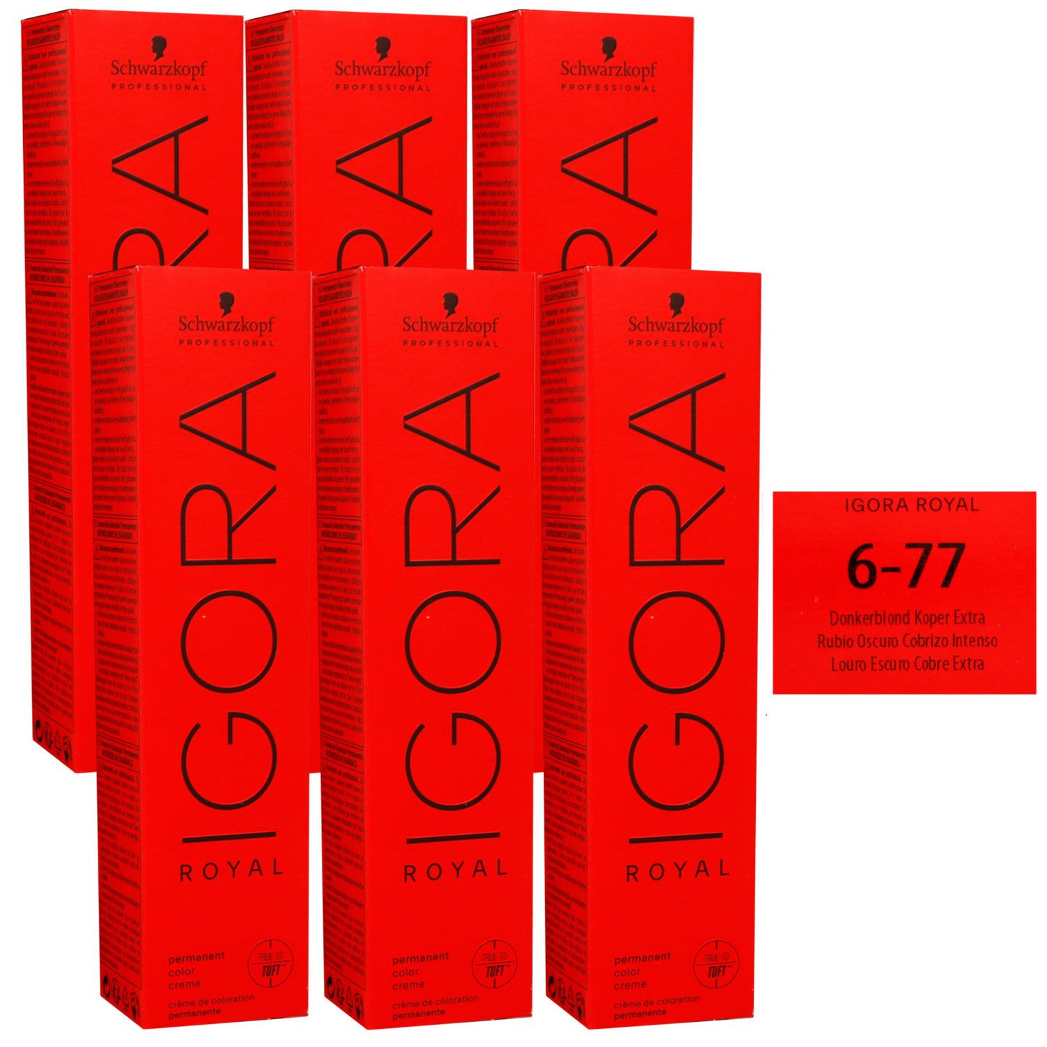 Schwarzkopf Igora Royal 6 x 60 ml 6-77 dunkelblond kupfer extra Haarfarbe Cremefarbe Set