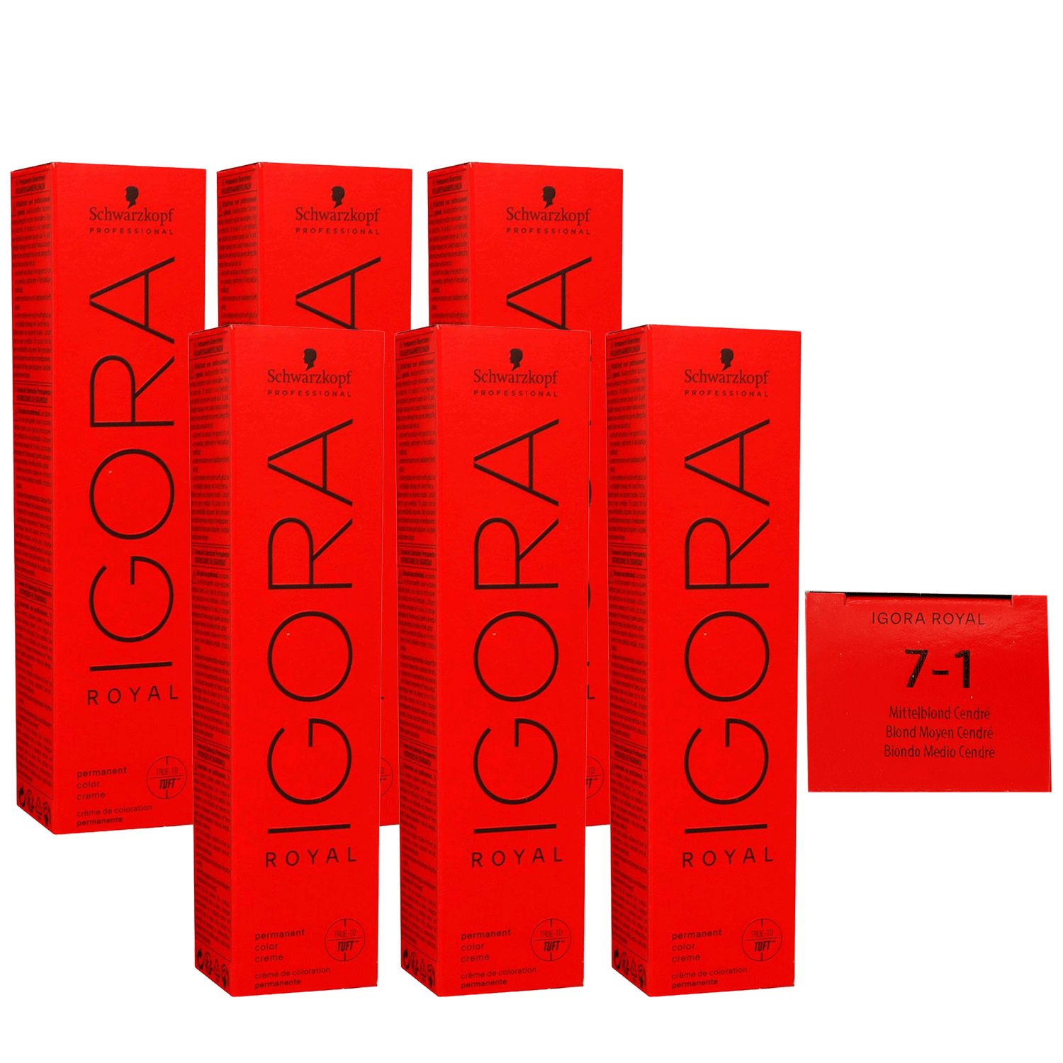 Schwarzkopf Igora Royal 6 x 60 ml 7-1 Mittelblond Cendre Haarfarbe Cremefarbe Set