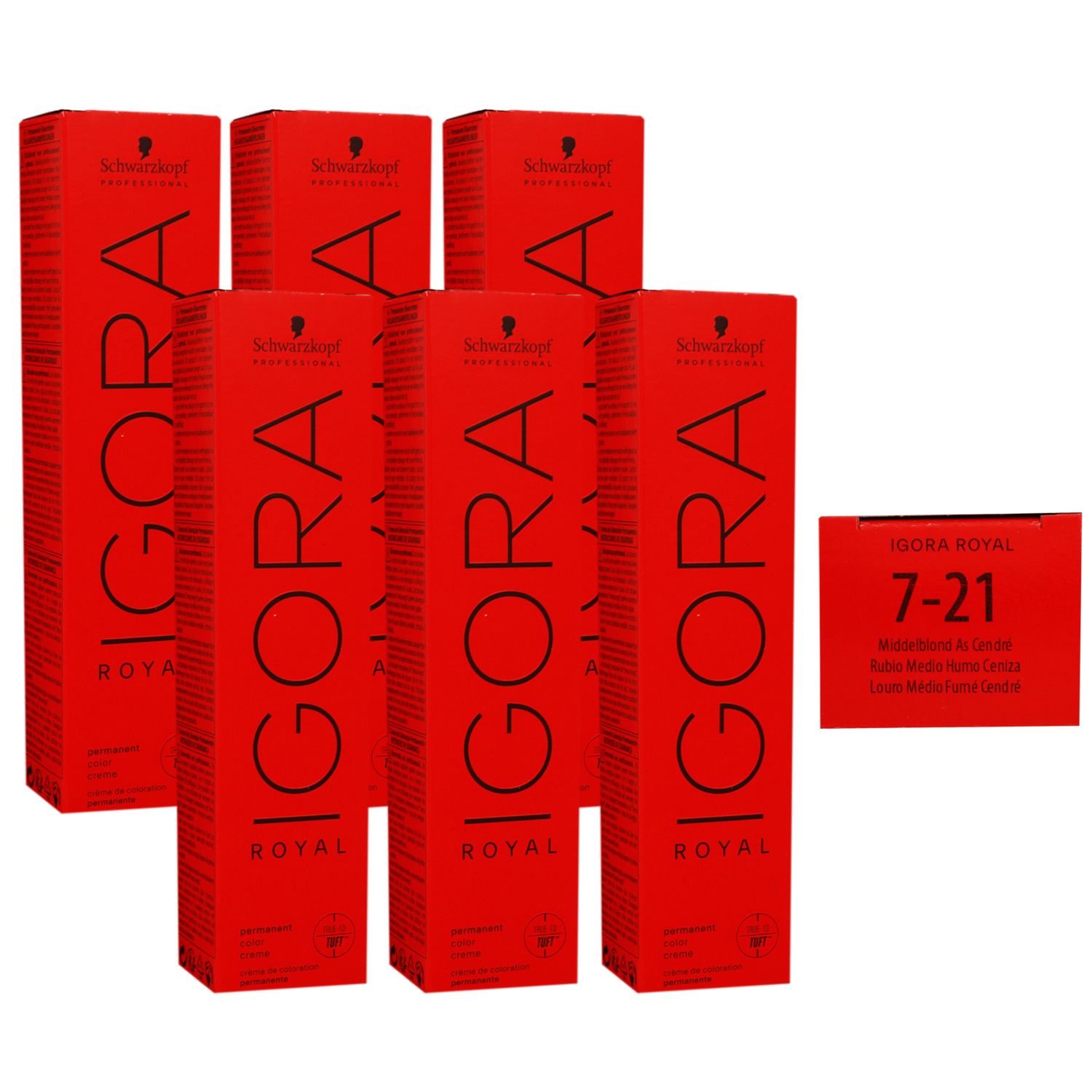 Schwarzkopf Igora Royal 6 x 60 ml 7-21 mittelblond asch cendre Haarfarbe Cremefarbe Set