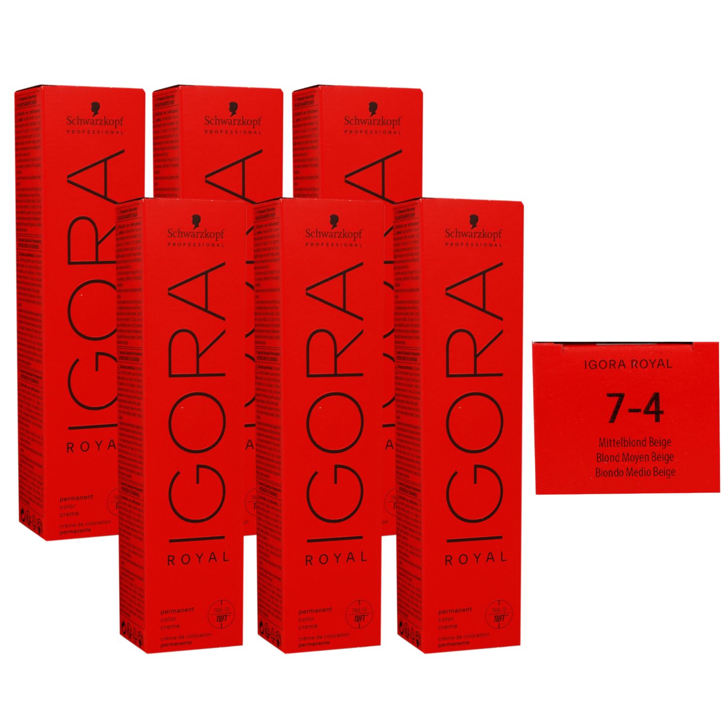 Schwarzkopf Igora Royal 6 x 60 ml 7-4 mittelblond beige Haarfarbe Cremefarbe Set